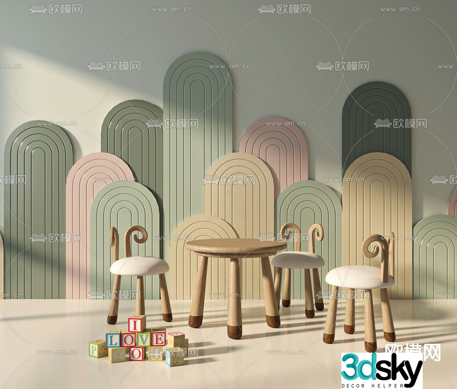 Children’s tables and chairs cartoon tables and chairs 3d model