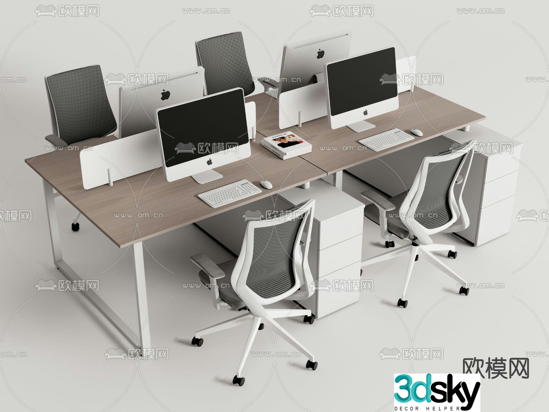 Office desk and chair work station screen card position 3d model
