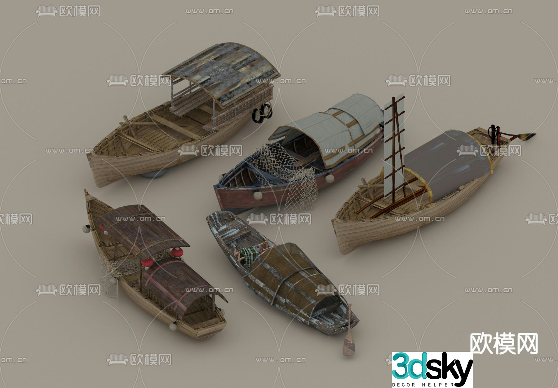 wooden boat 3d model