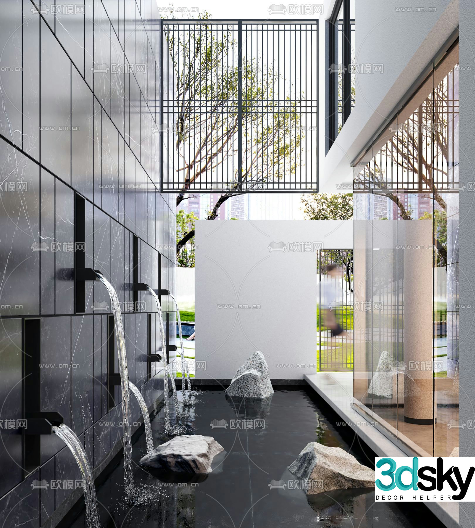 Courtyard water feature indoor landscape 3d model