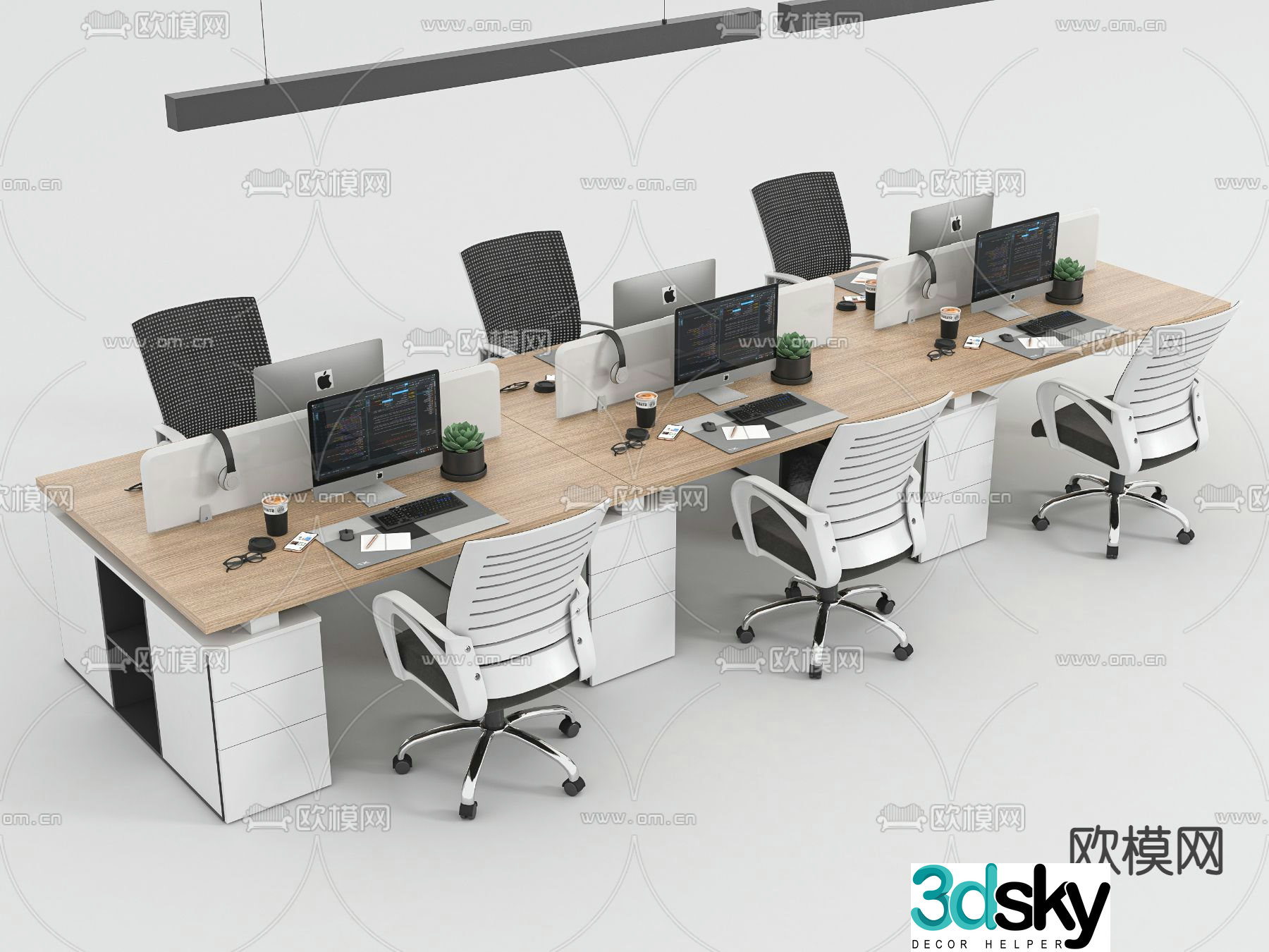 Office desk and chair screen card station 3D model