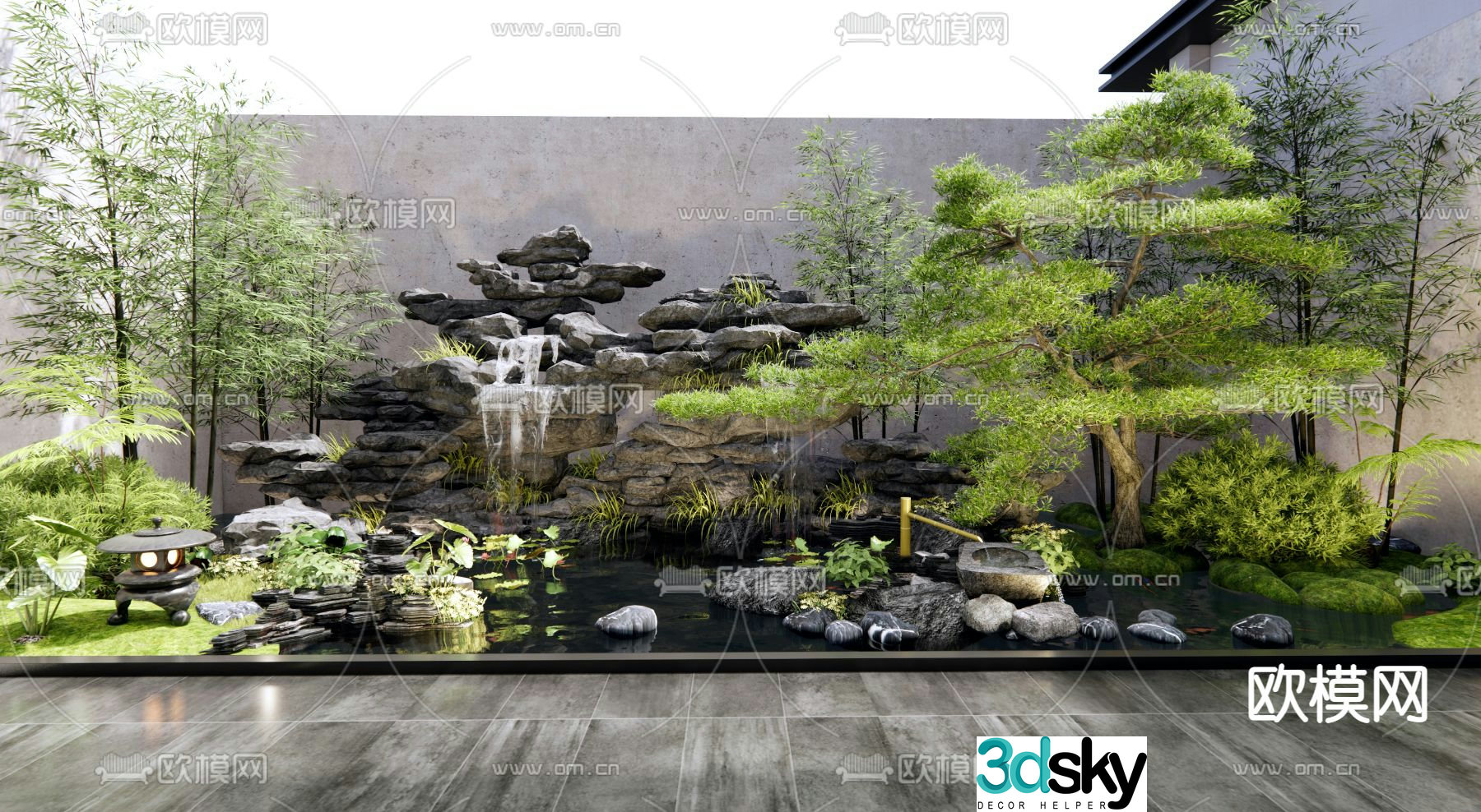 New Chinese style rockery waterscape sketch 3D model