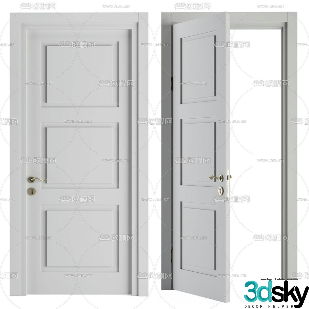 Modern single-open door swing door 3D model
