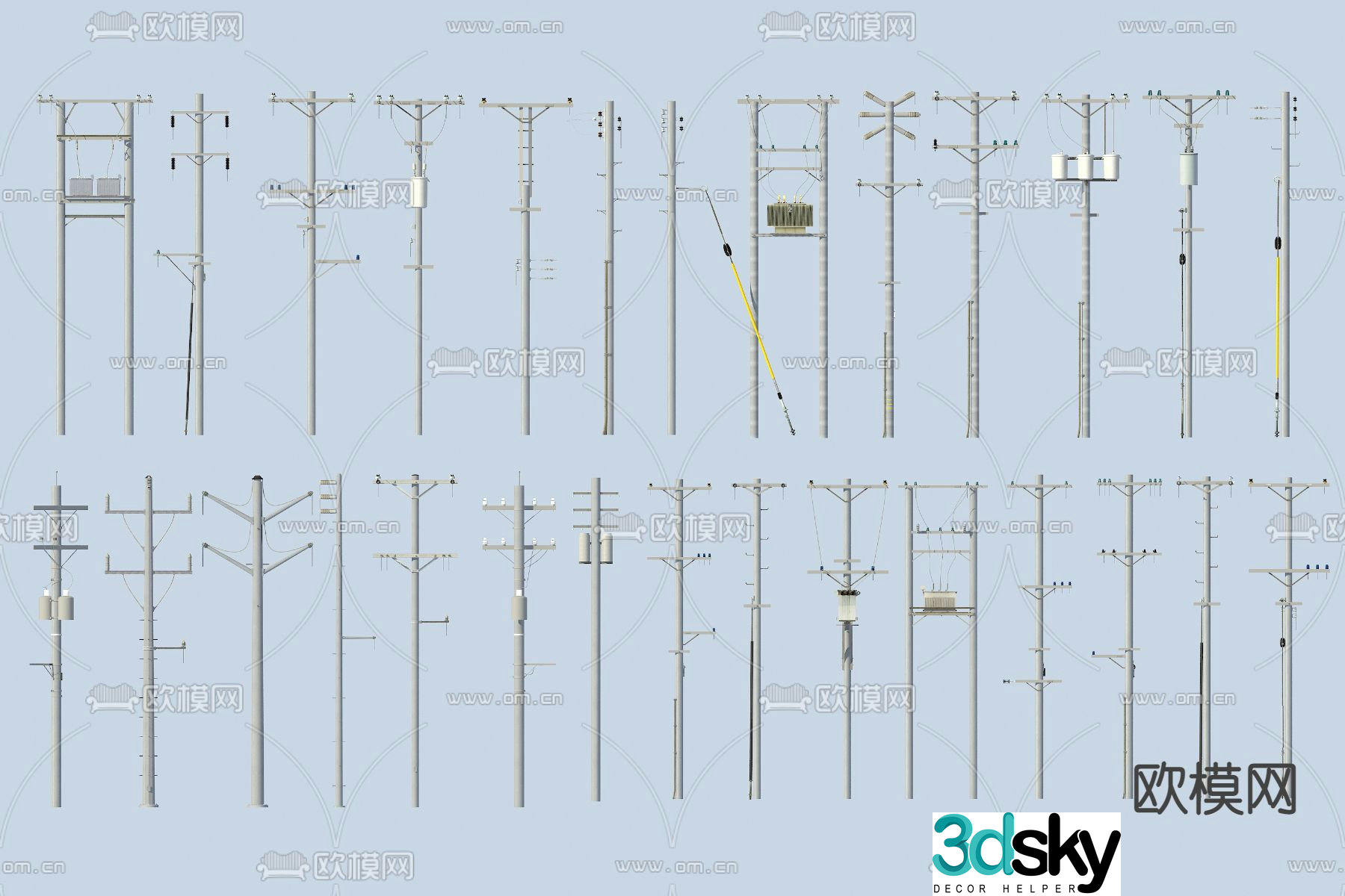 Telephone pole, high-voltage line, high-voltage electricity tower, signal tower 3D model