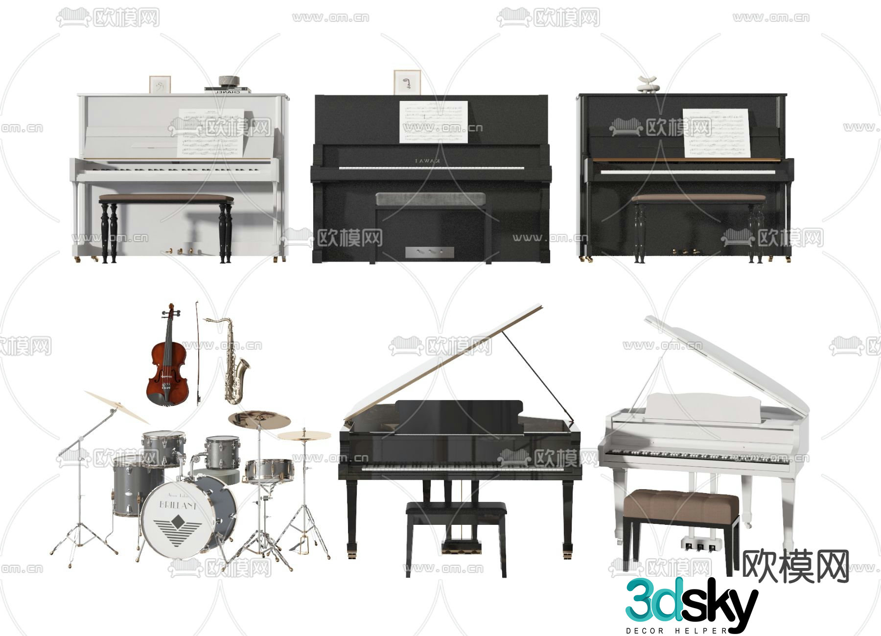 violin piano musical instrument 3d model