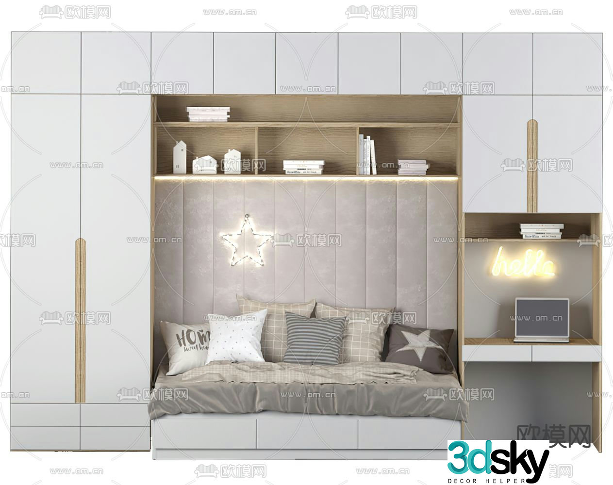 Integrated wardrobe folding children’s bed 3d model