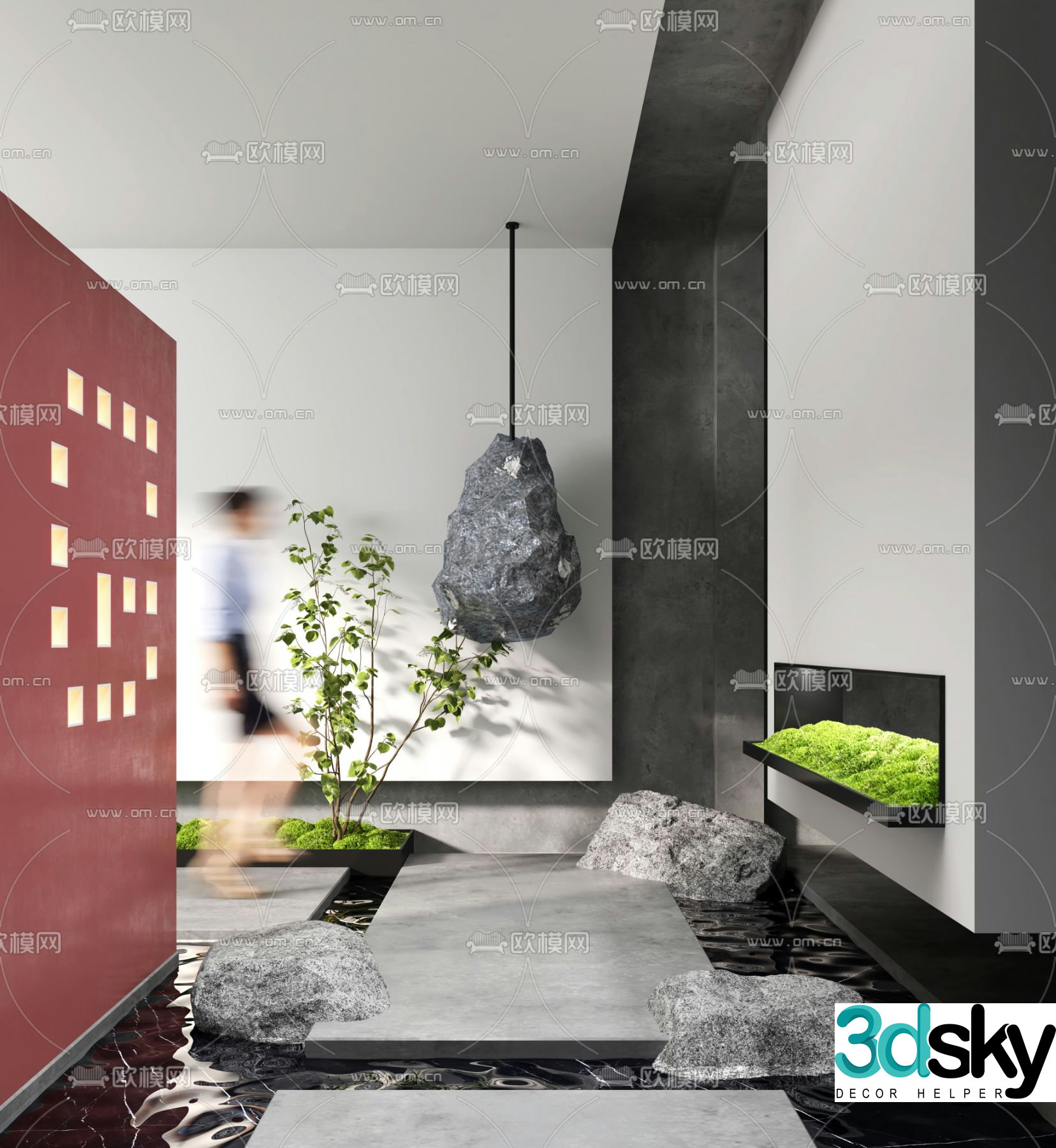 Landscape stone moss landscape sketch 3d model