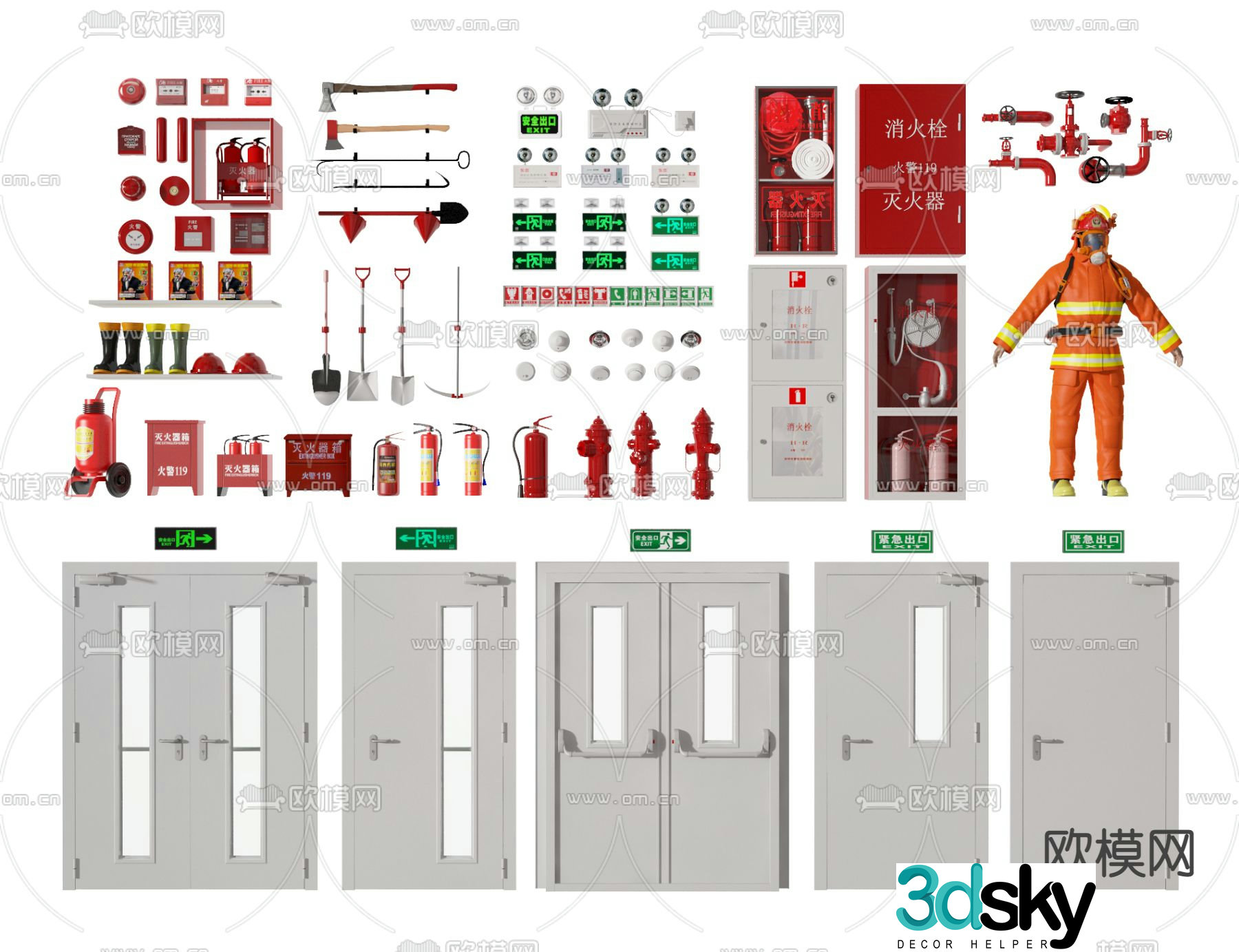 Fire extinguisher fire hydrant fire door fire equipment 3d model