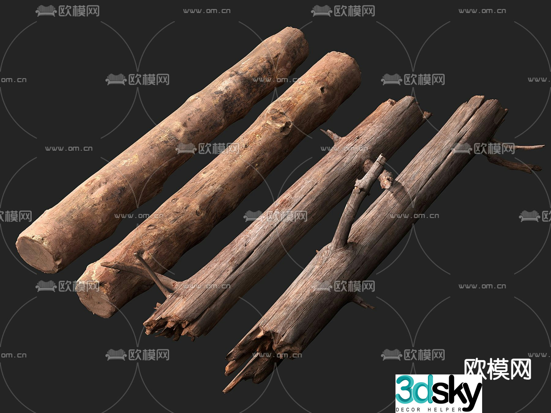 wood dead tree pole wooden stick 3d model
