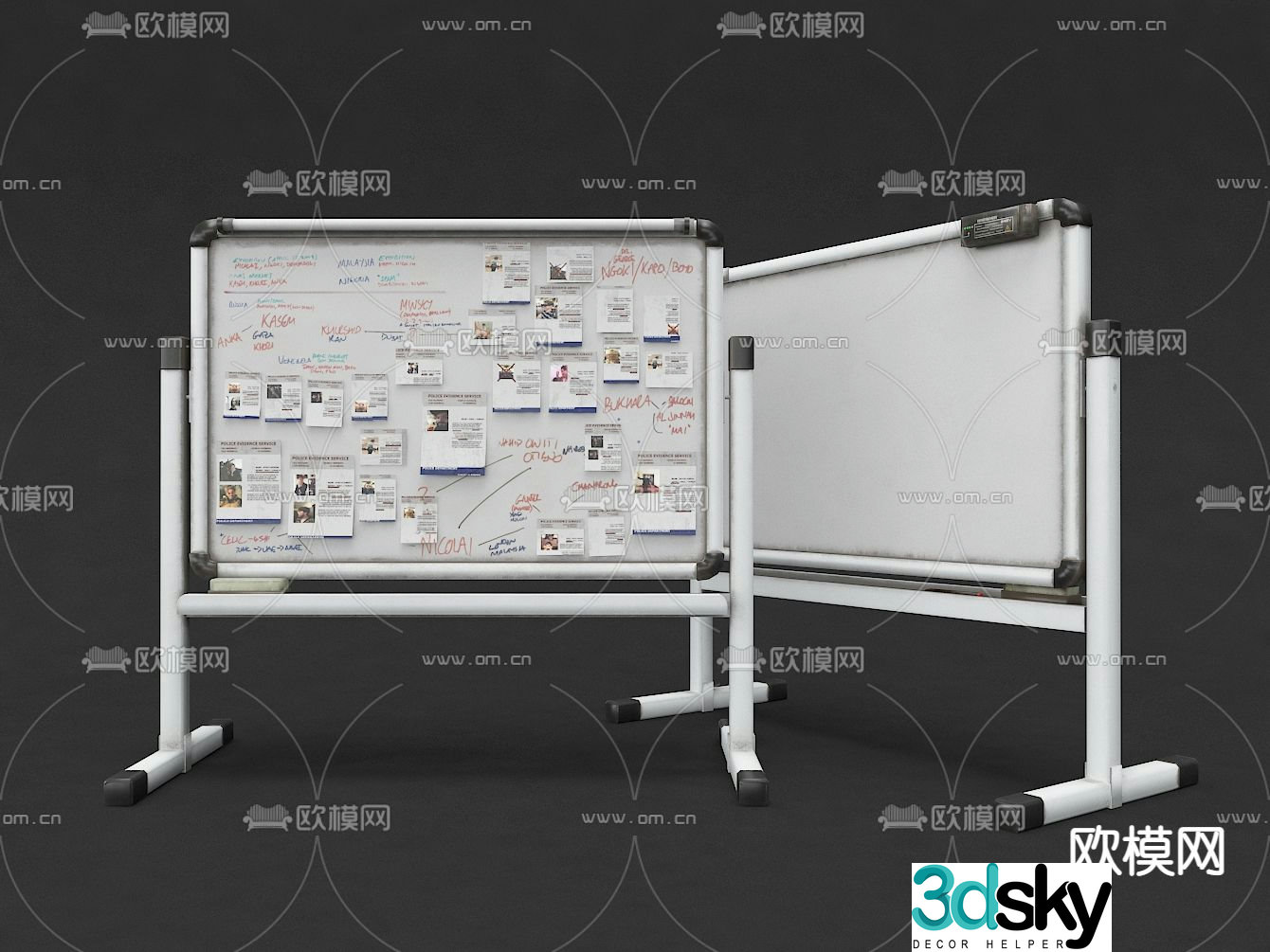 Mobile whiteboard writing board 3d model