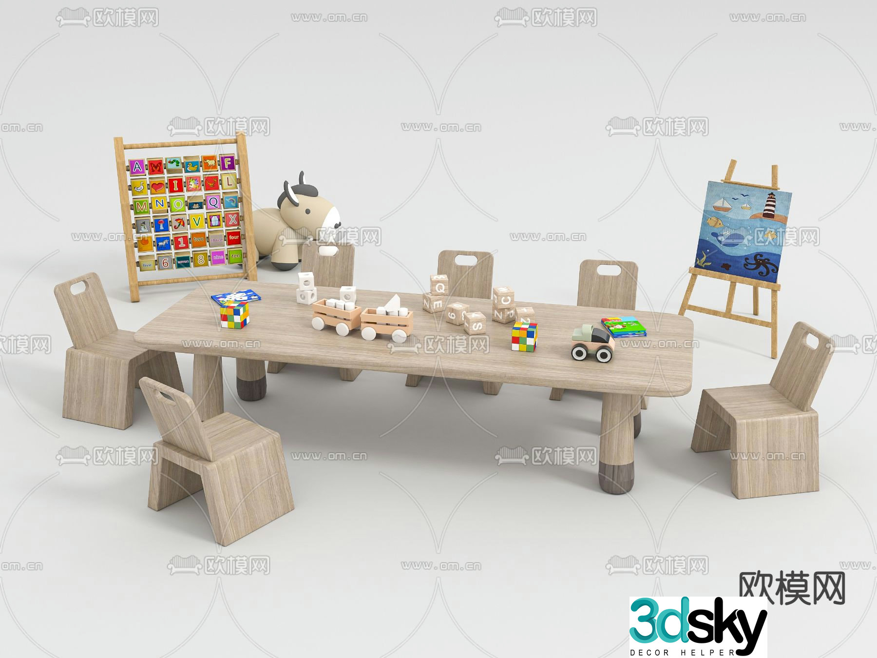 Modern children’s table and chair 3d model