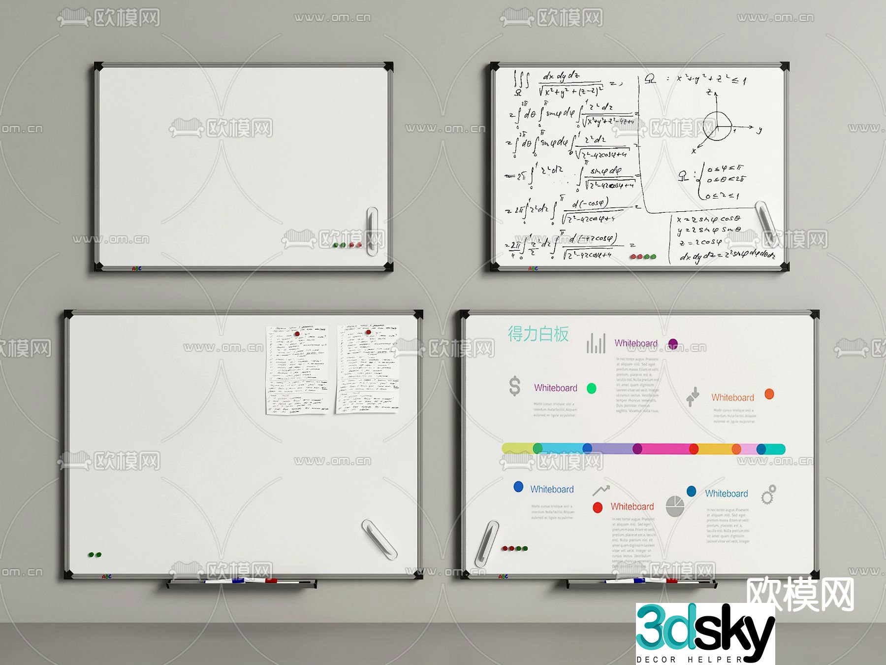 Office whiteboard mobile whiteboard writing board 3d model
