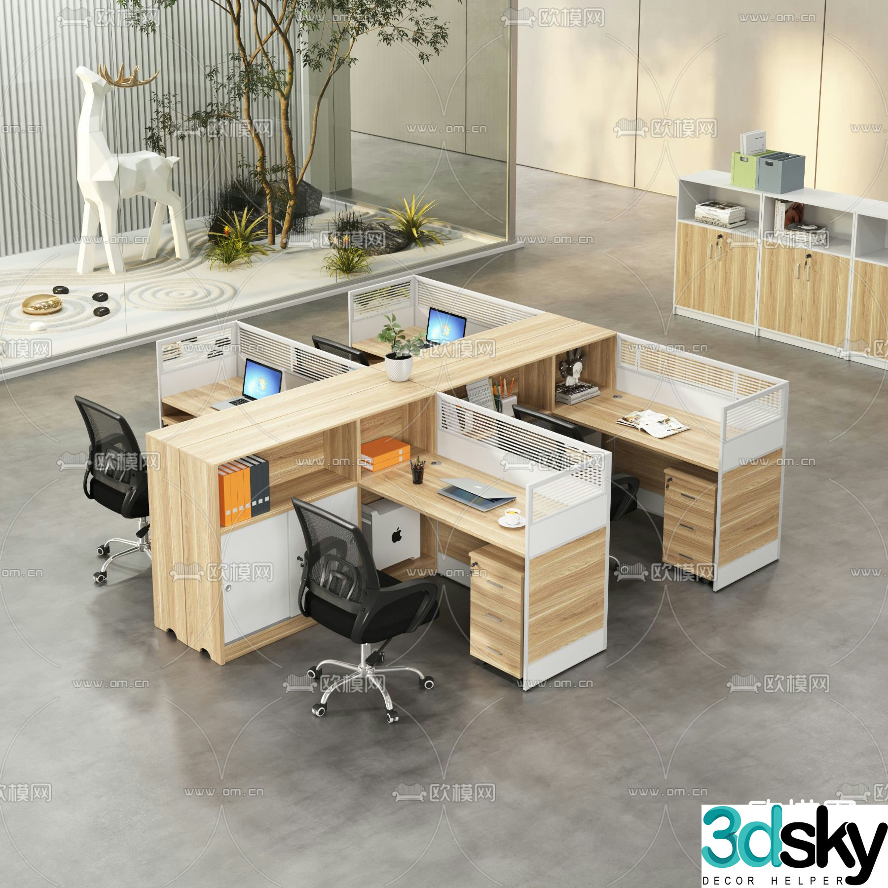 Office desk chair work station card space 3D model