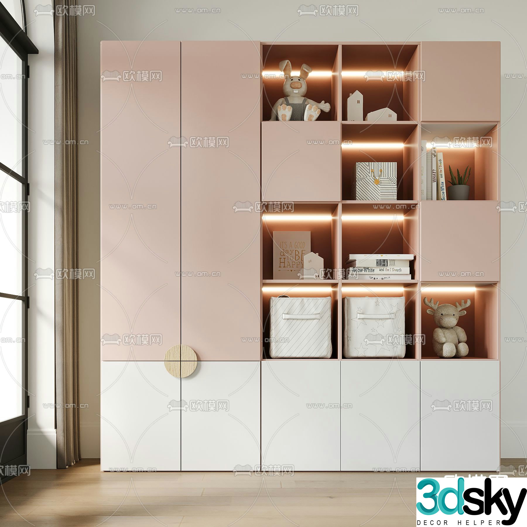 Modern children’s bookcase children’s storage cabinet 3d model