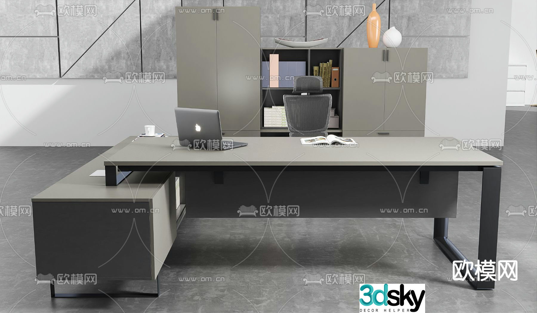 Executive desk file cabinet 3d model