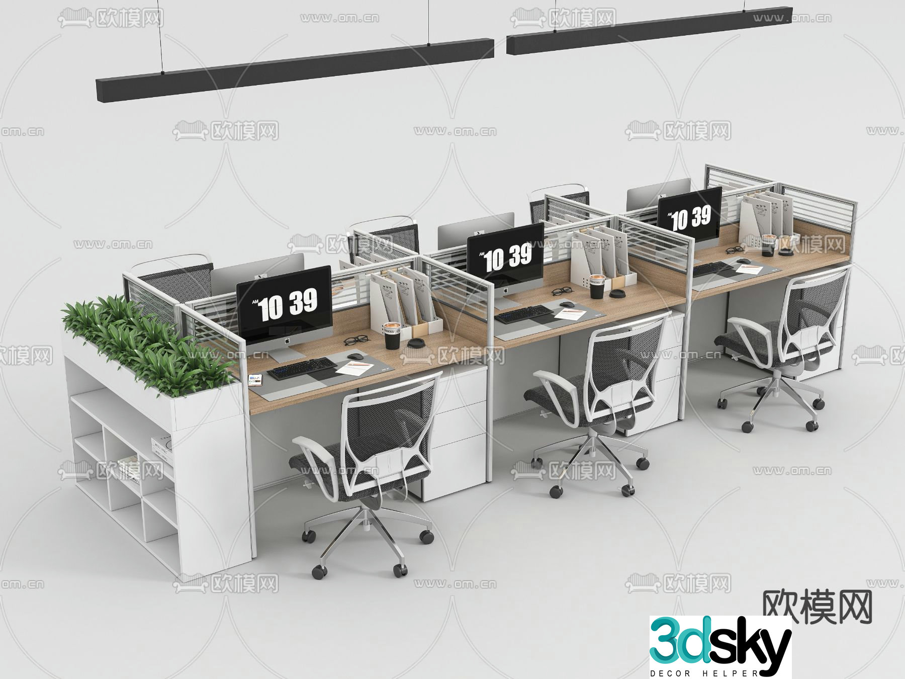 Office desk and chair screen card station 3D model