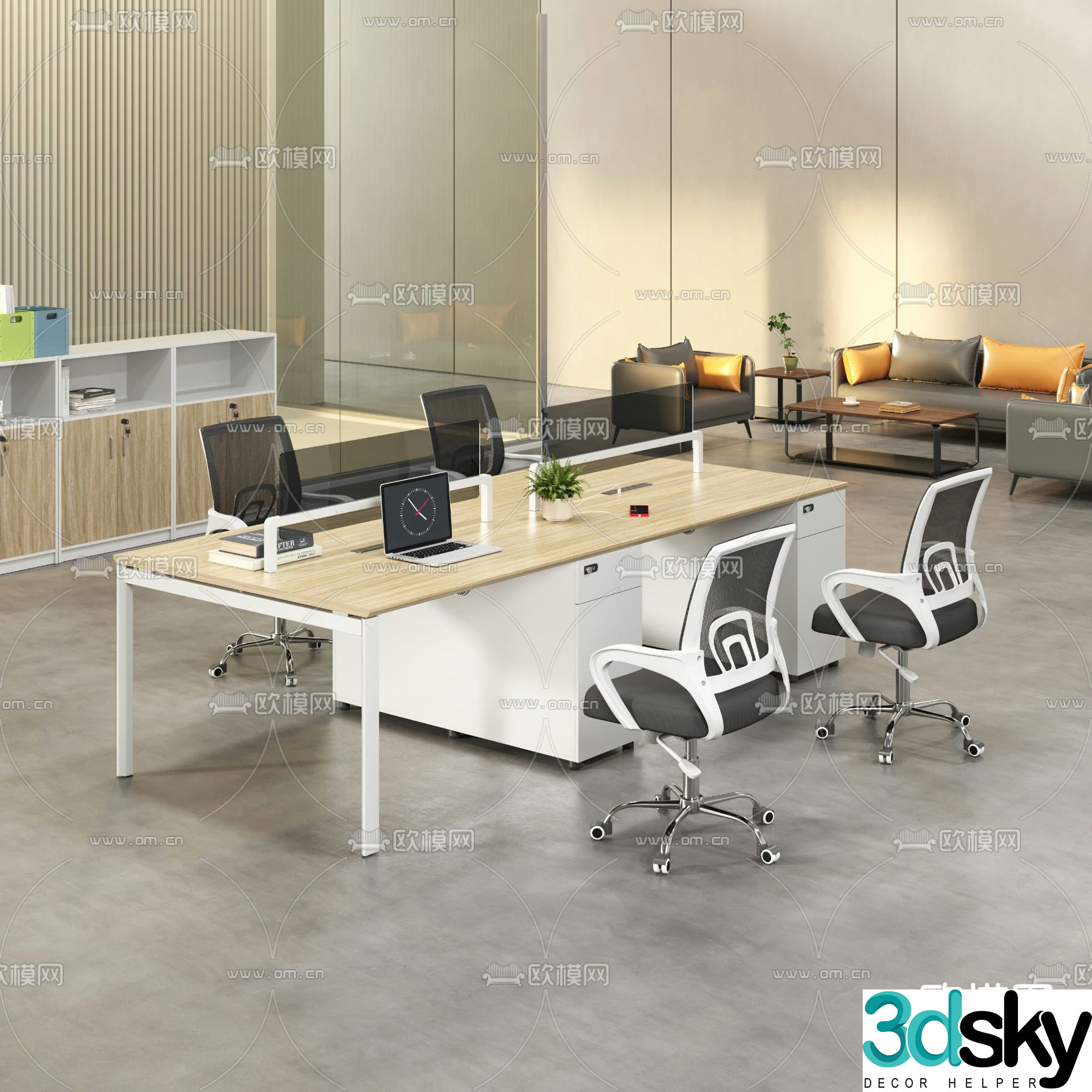 Office desk chair work station card space 3D model