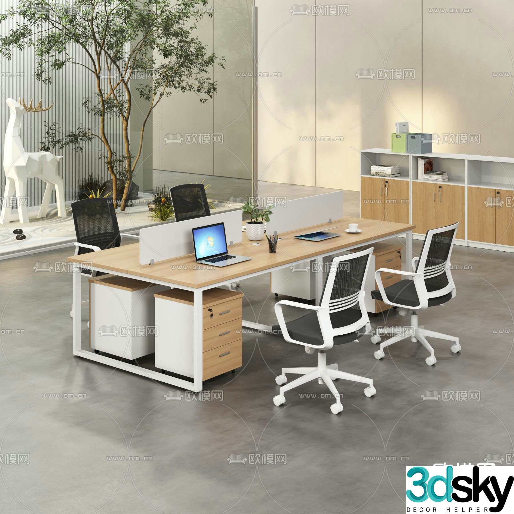 Office desk chair work station card space 3D model