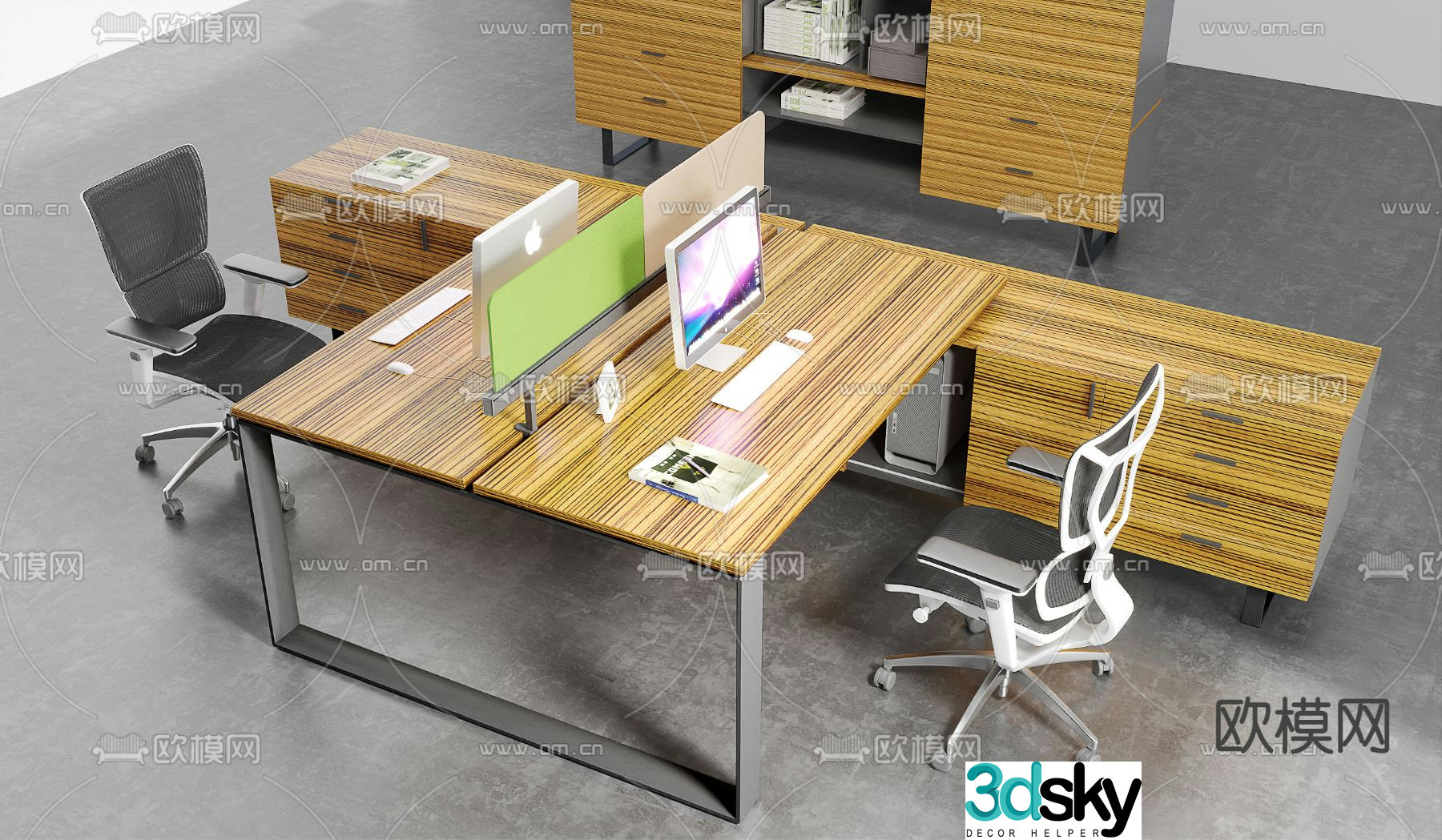Office desk and chair station 3D model
