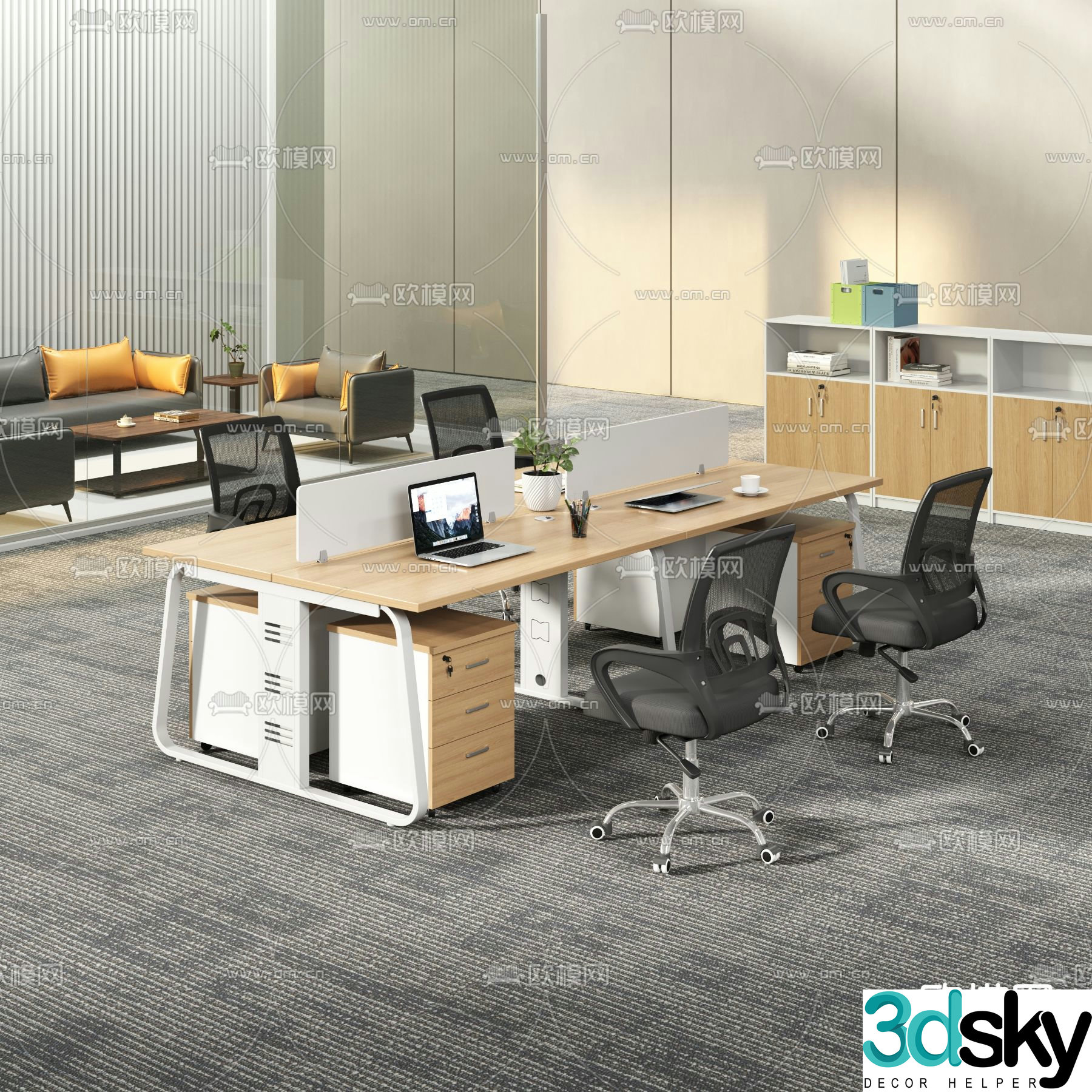 Office desk chair work station card space 3D model