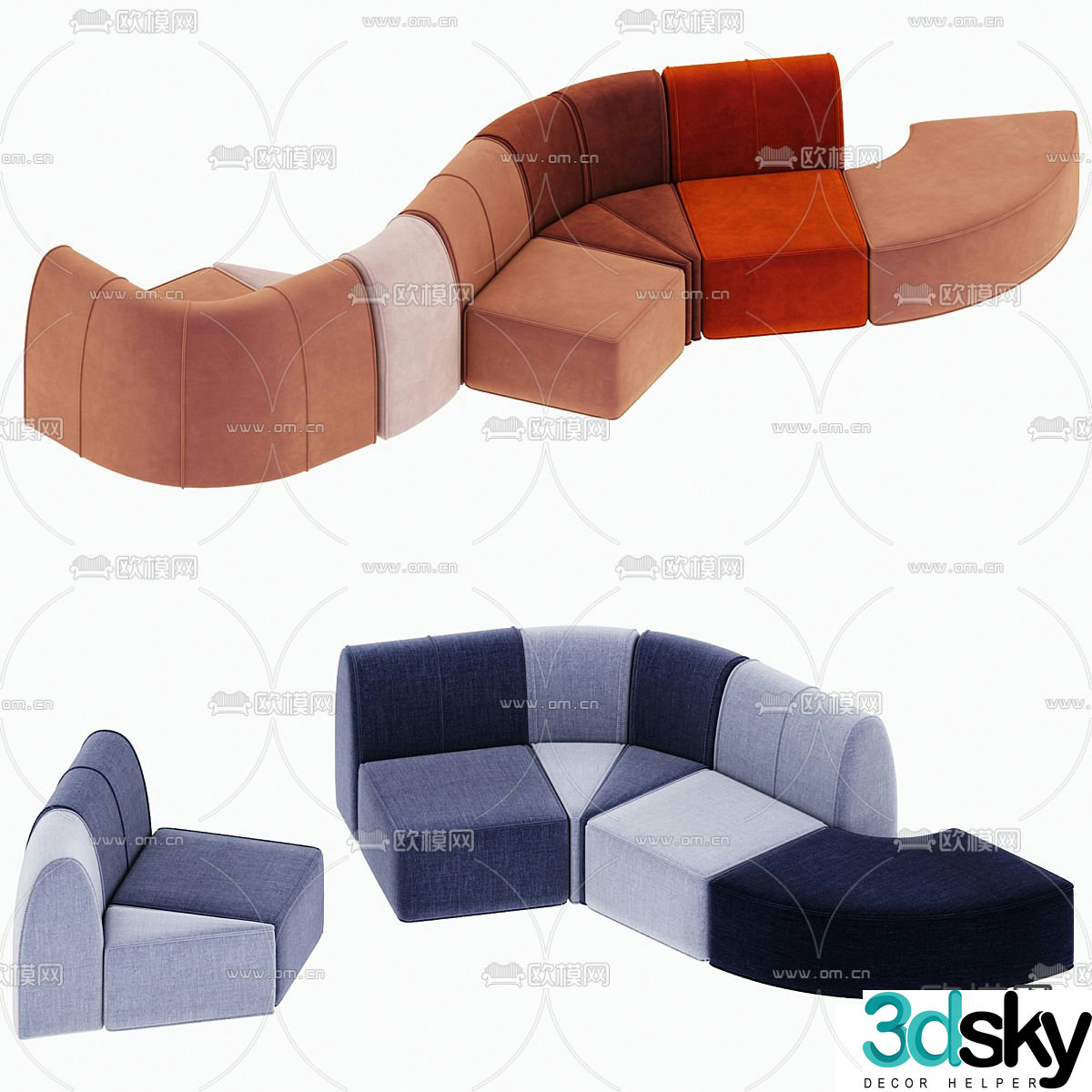 Curved public sofa spliced â€‹â€‹sofa 3d model