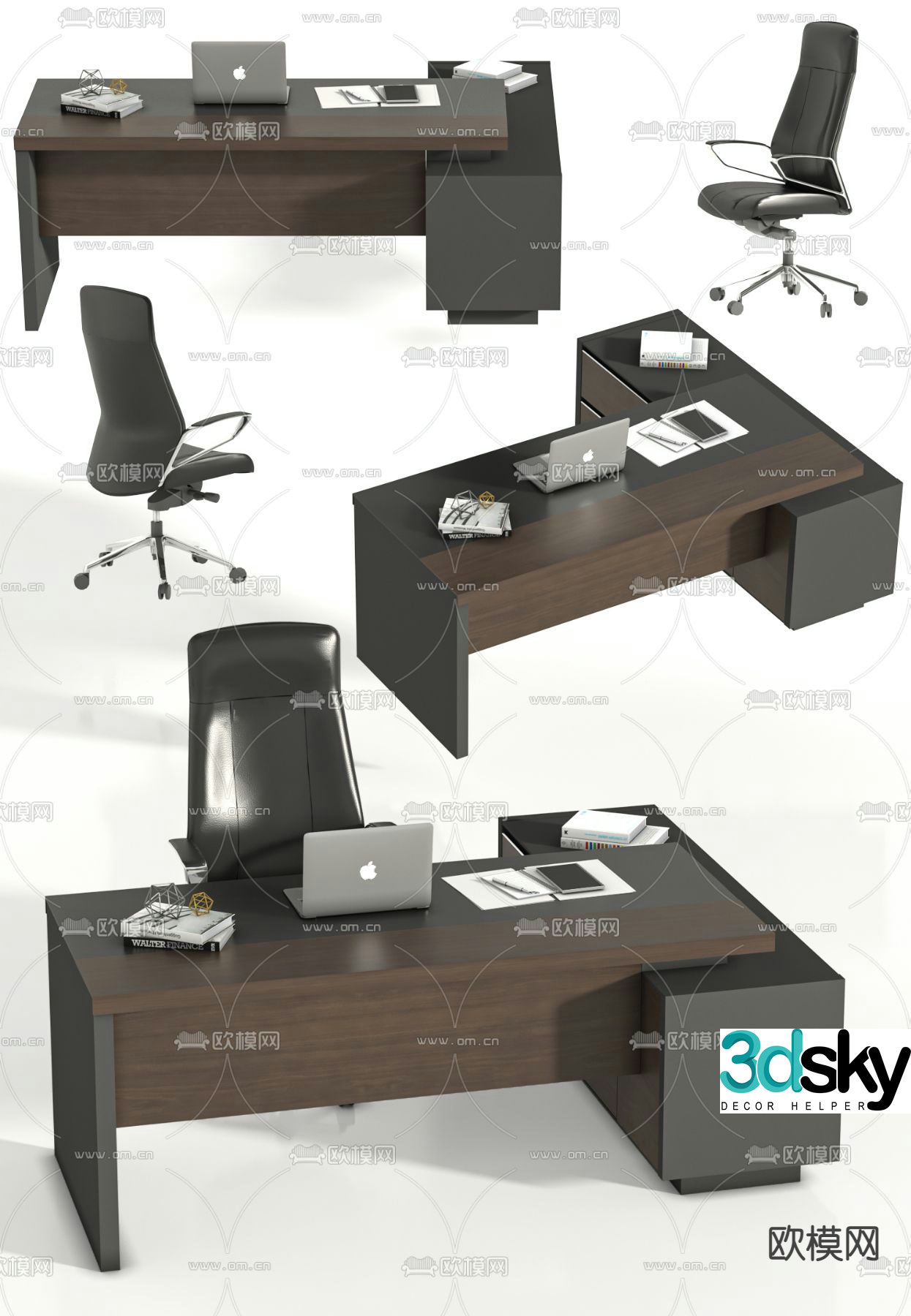 Desk tables and chairs 3d model