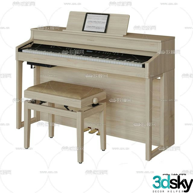 Modern minimalist solid wood piano free 3d model