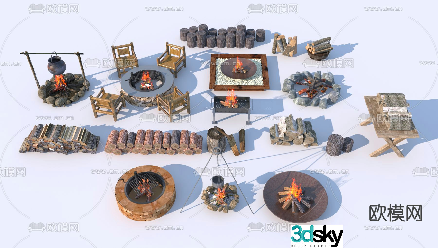 Camping campfire pile firewood pile 3d model