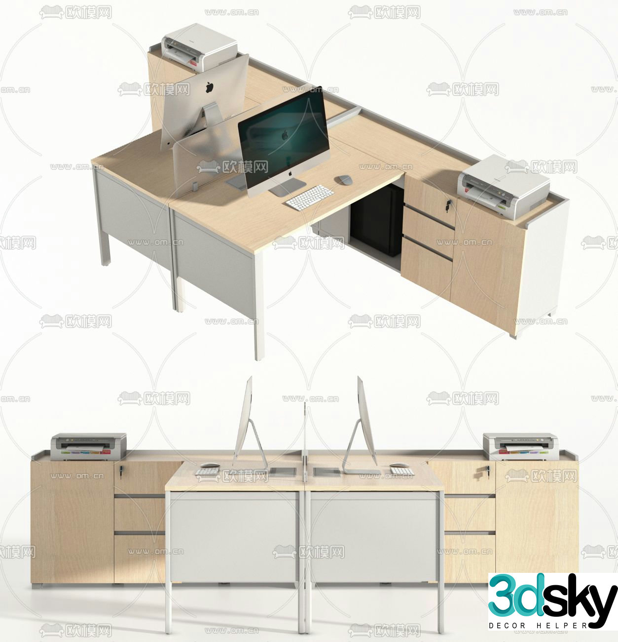 Office desk and chair screen card station 3D model