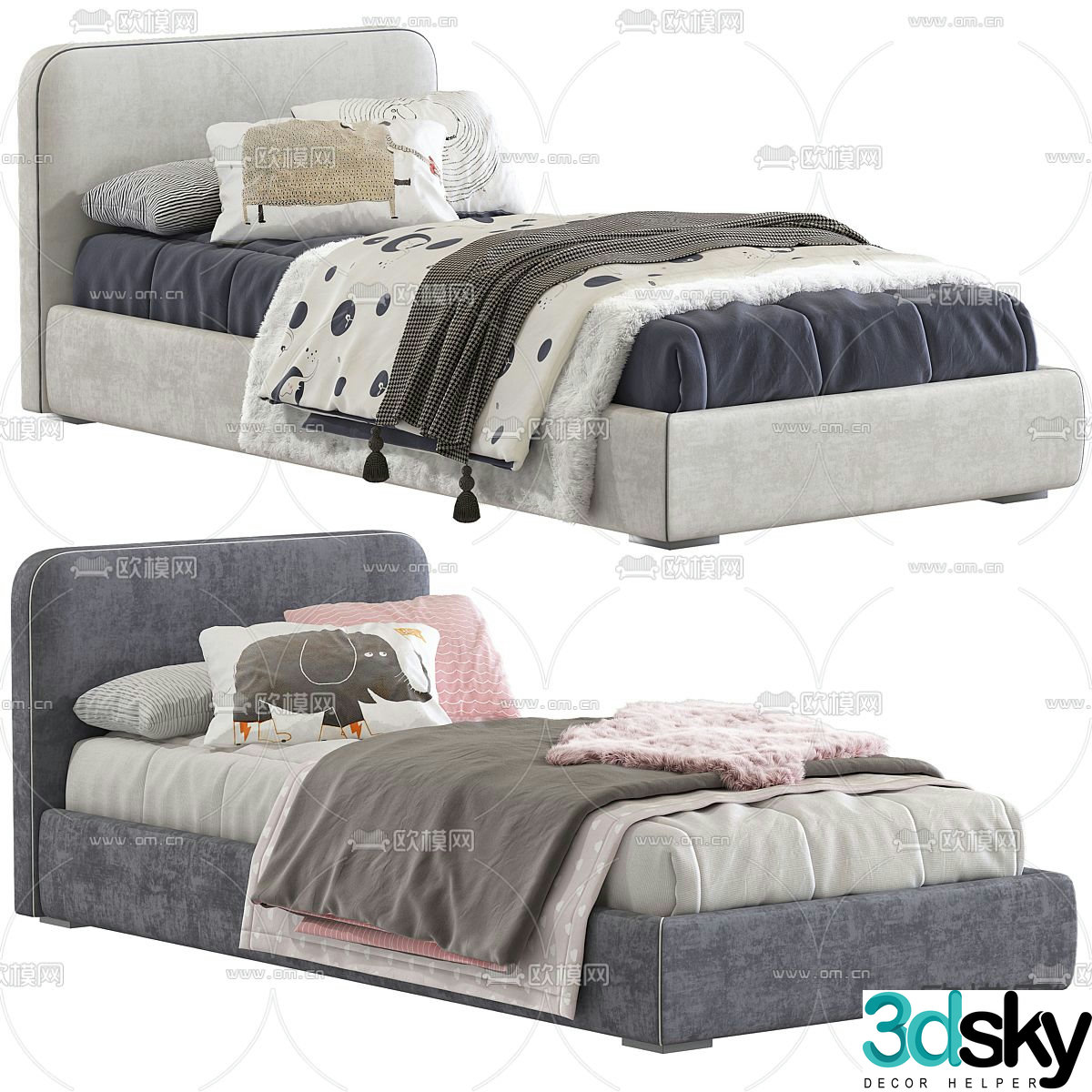 Modern fabric children’s bed single bed 3d model