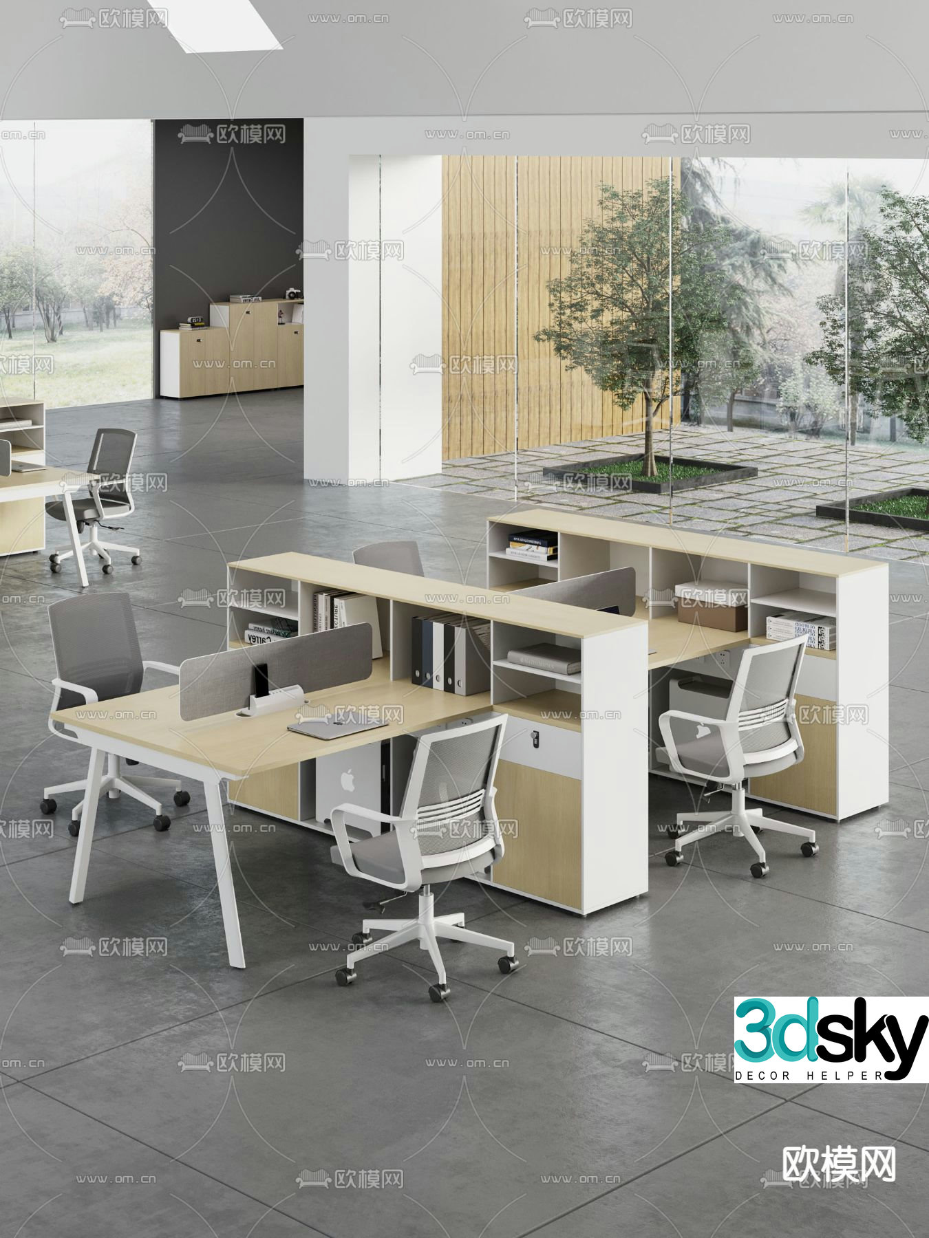 Office desk chair workstation desk 3D model