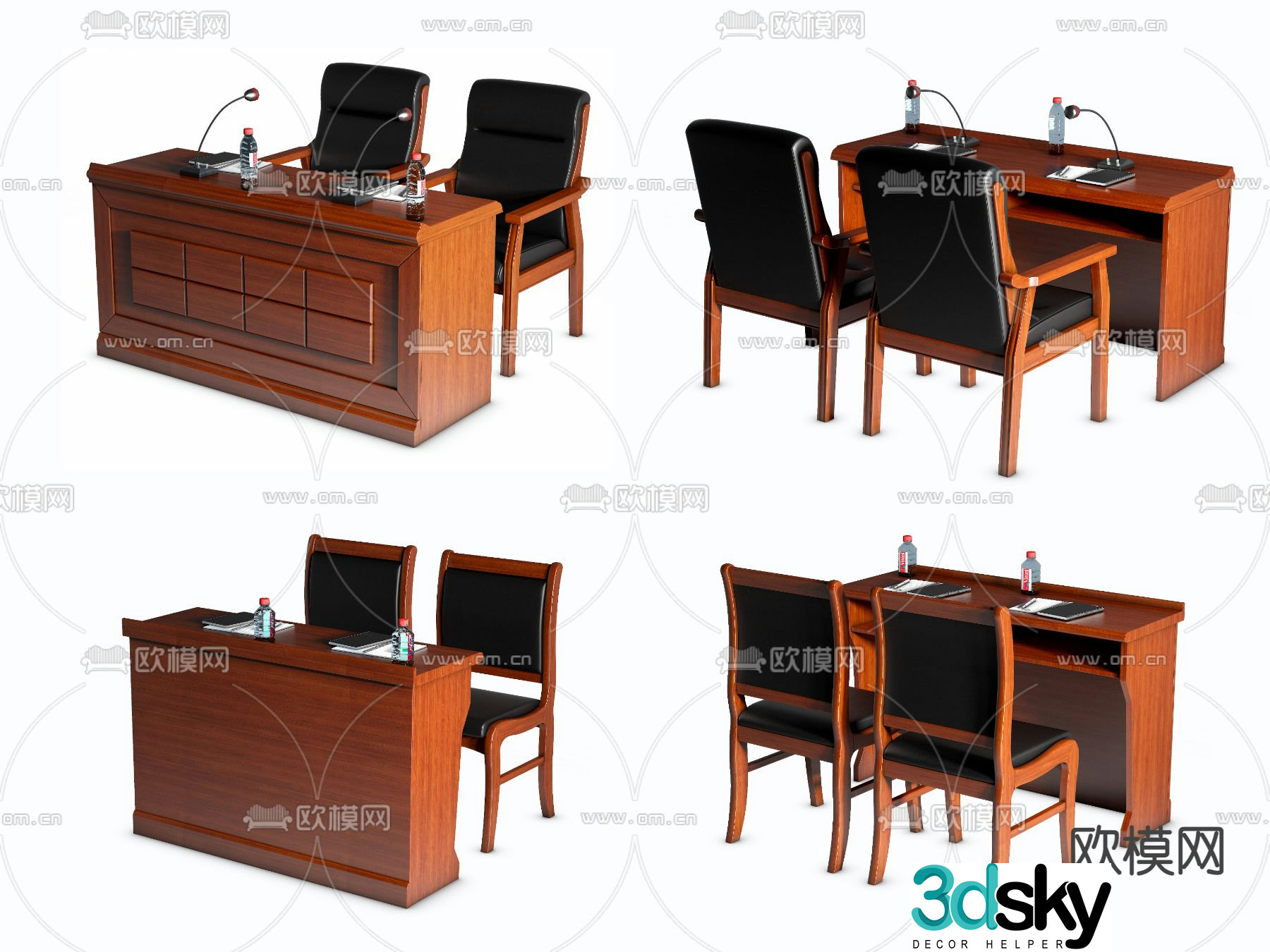 New Chinese style conference tables and chairs rostrum 3D model