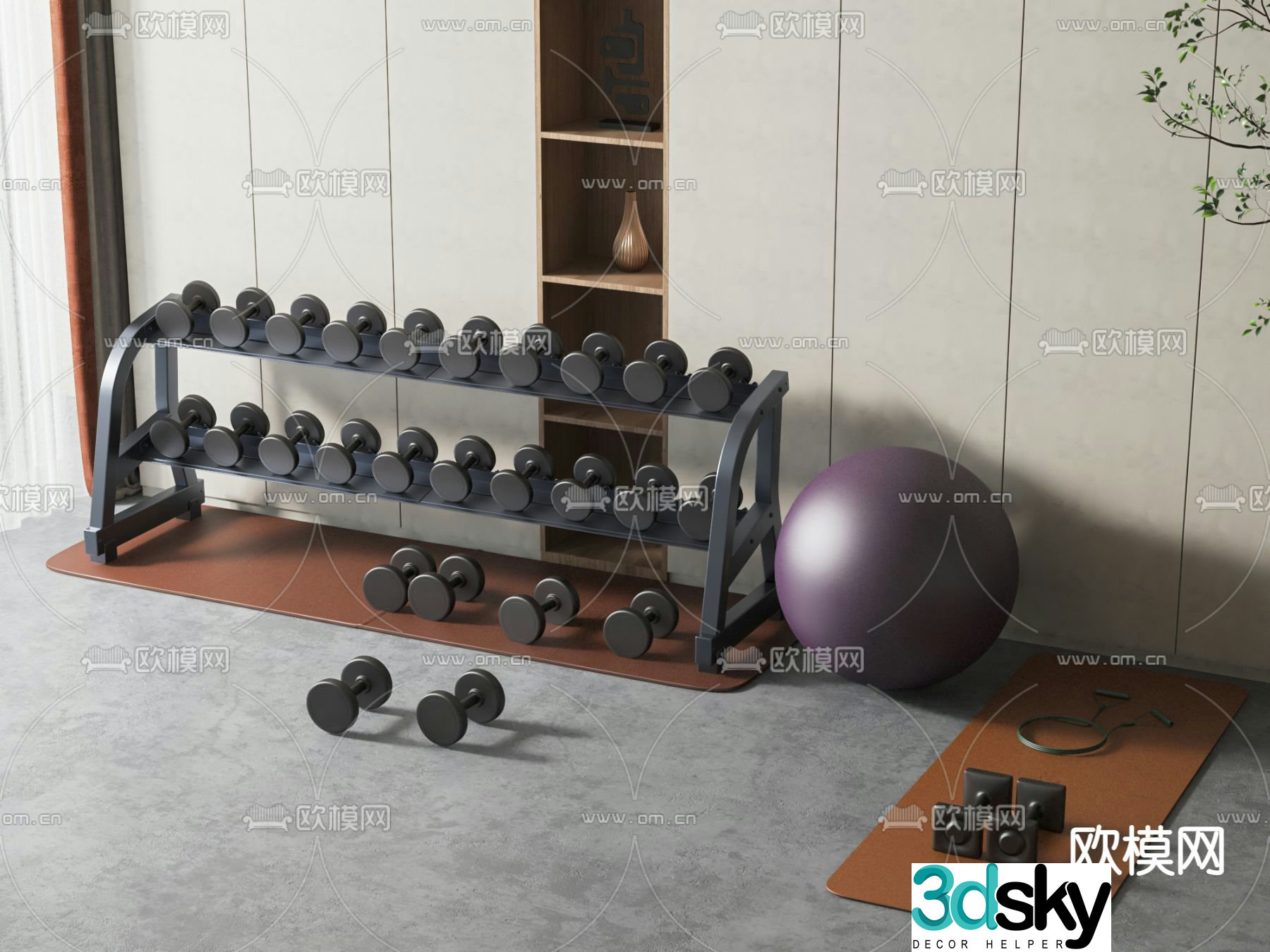 Dumbbell yoga ball fitness equipment 3d model