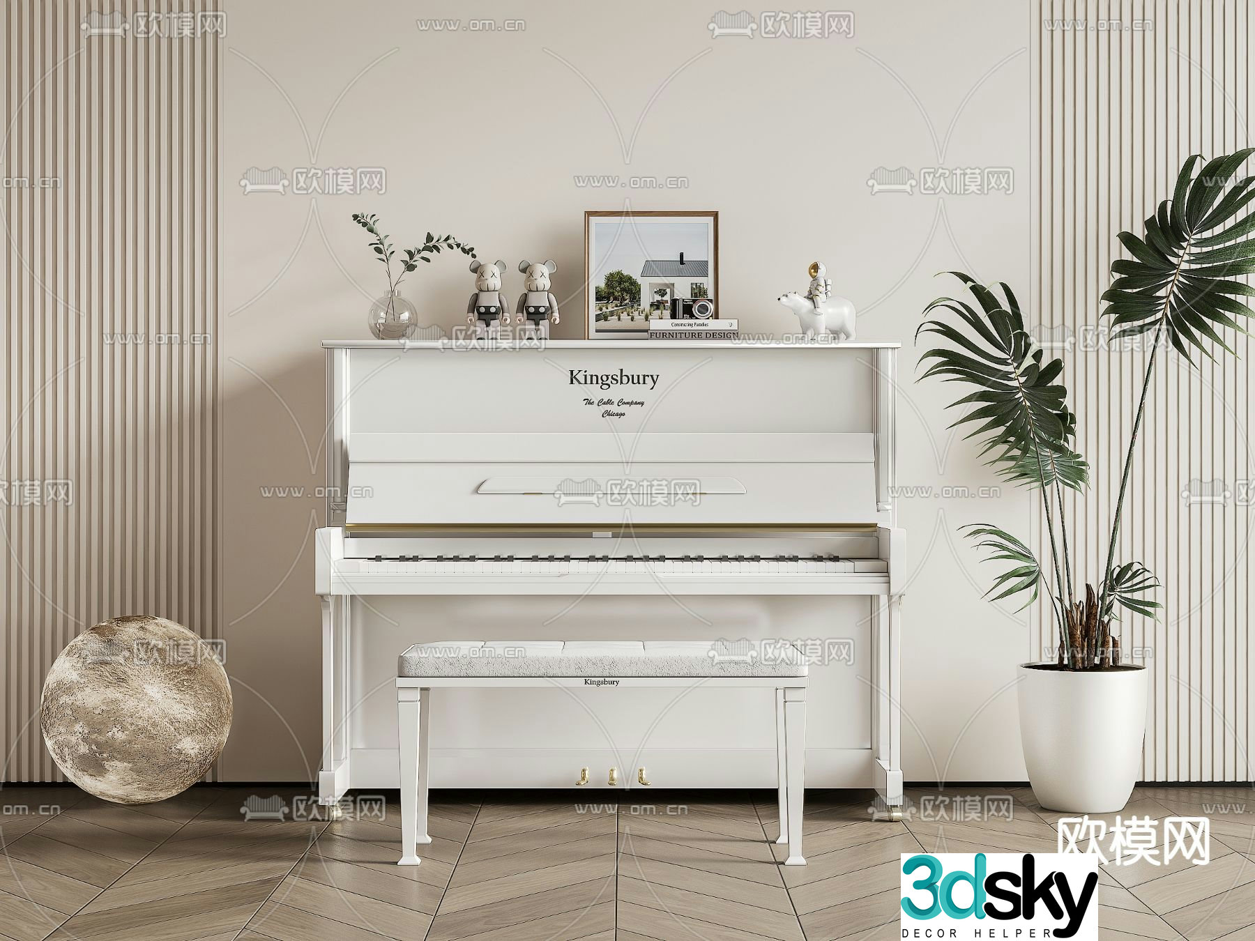 white piano 3d model