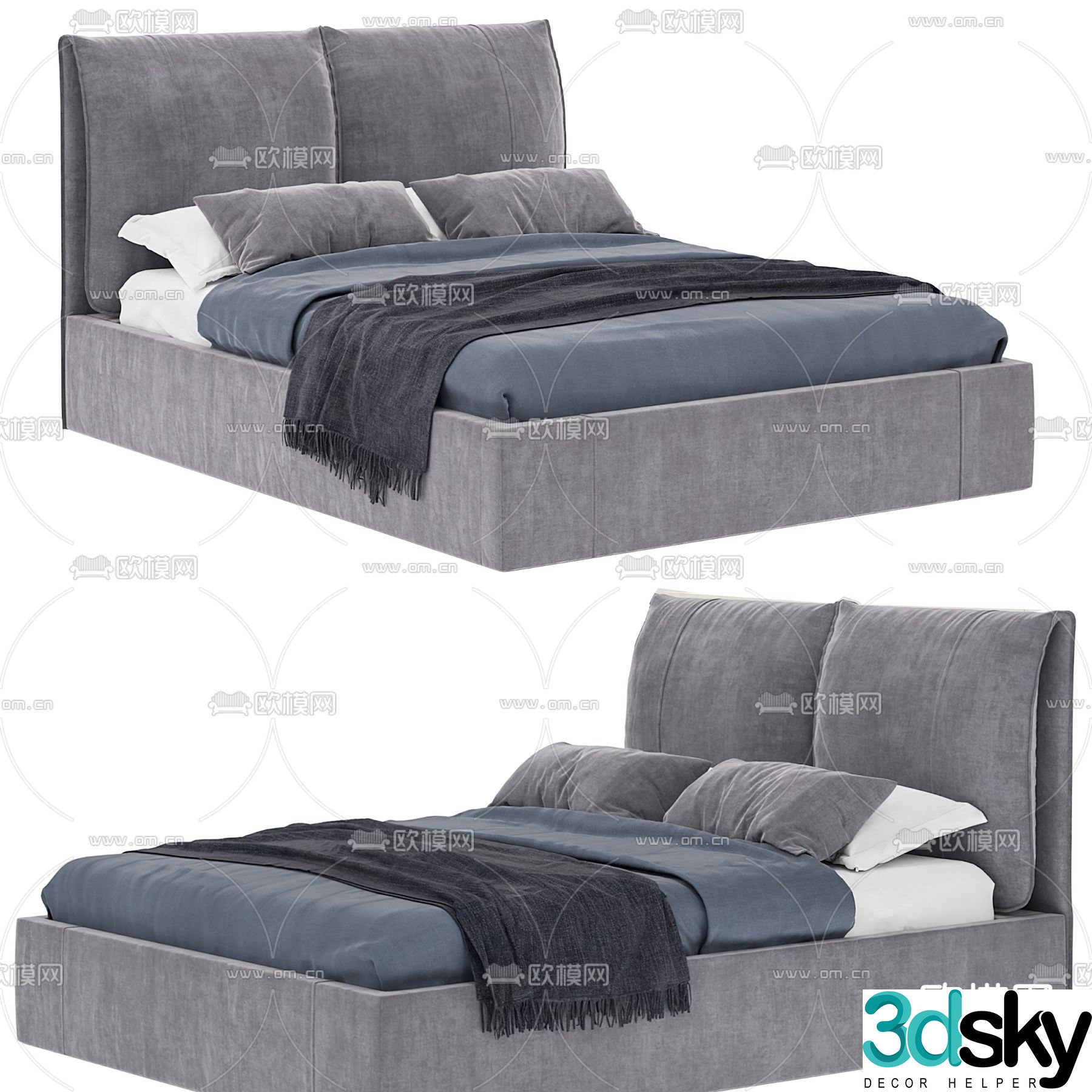 Modern double bed 3d model