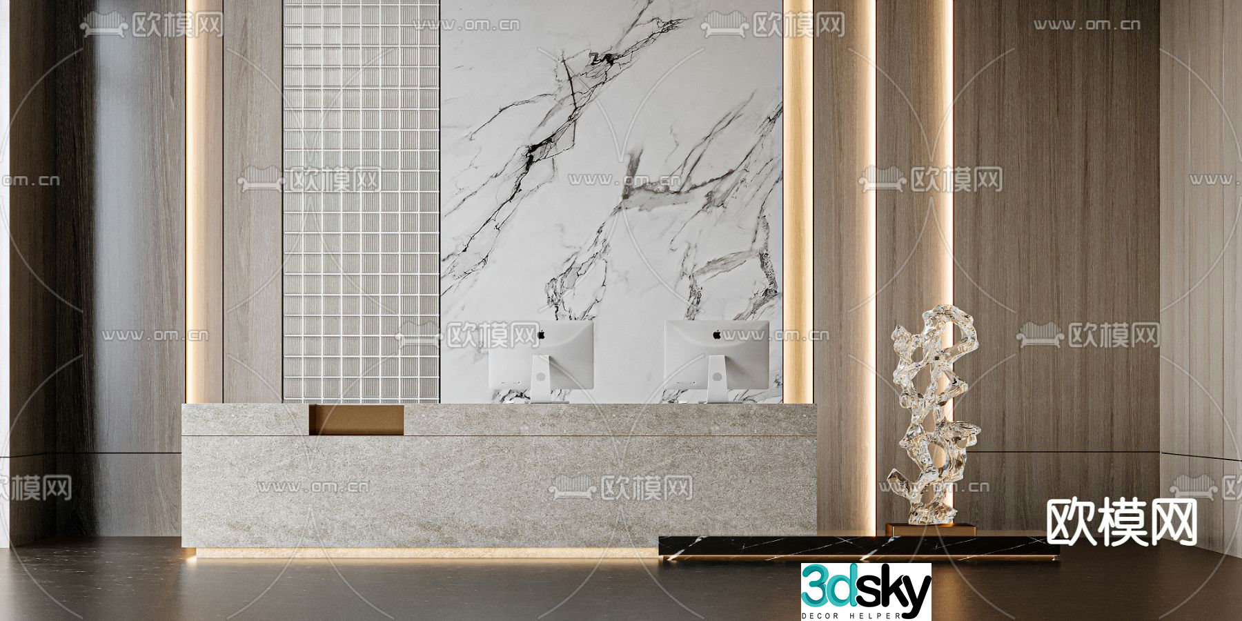 Modern company front desk reception desk 3d model