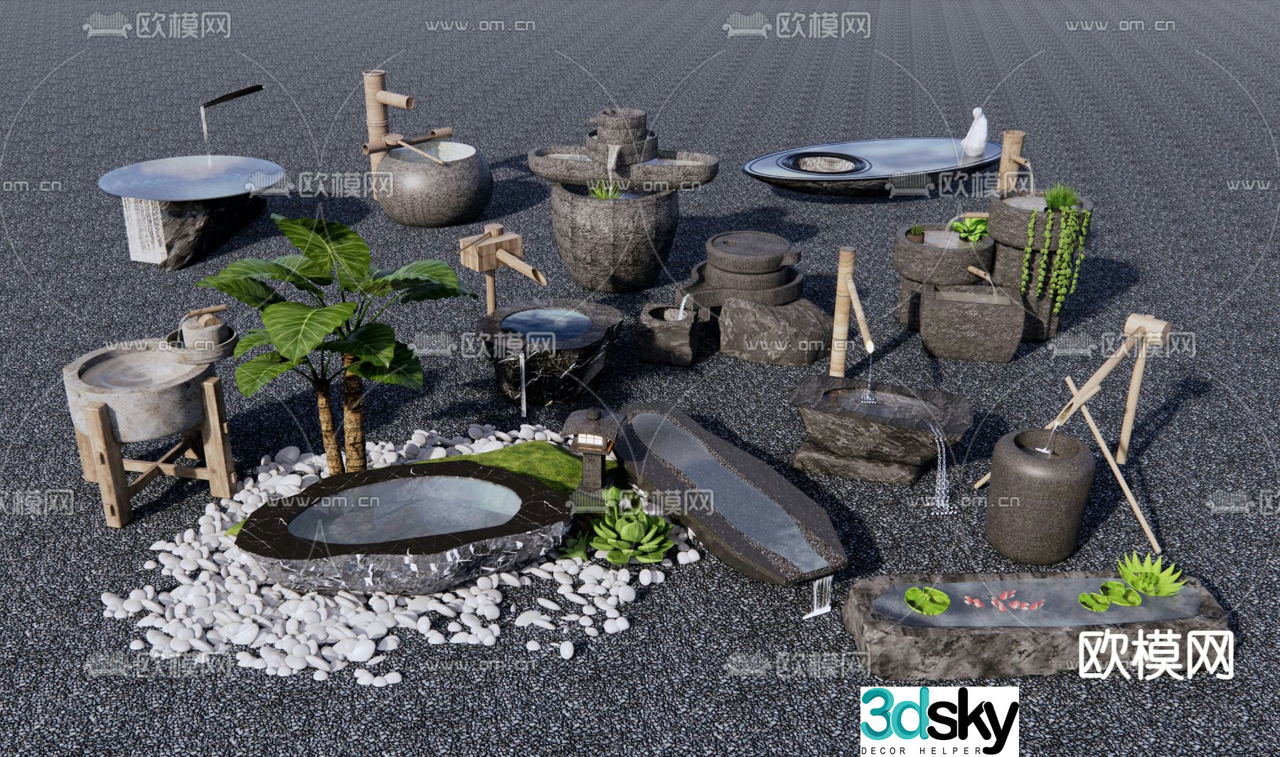 Japanese water bowl flowing water sketch 3D model