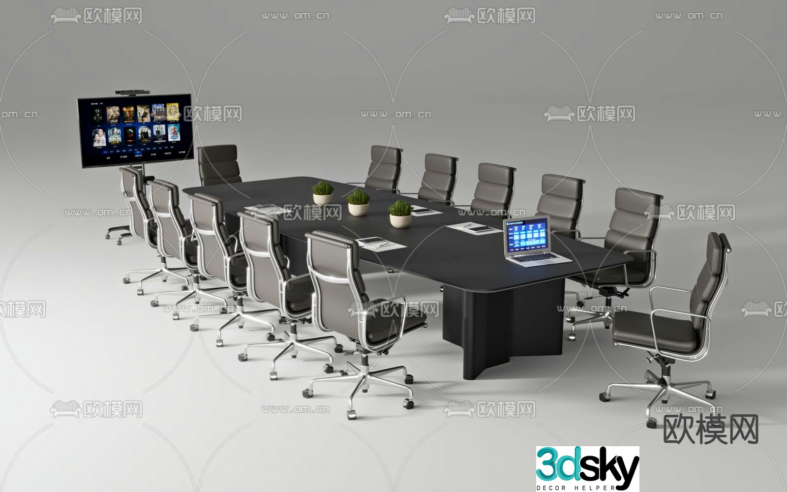 Modern conference table and chairs 3d model