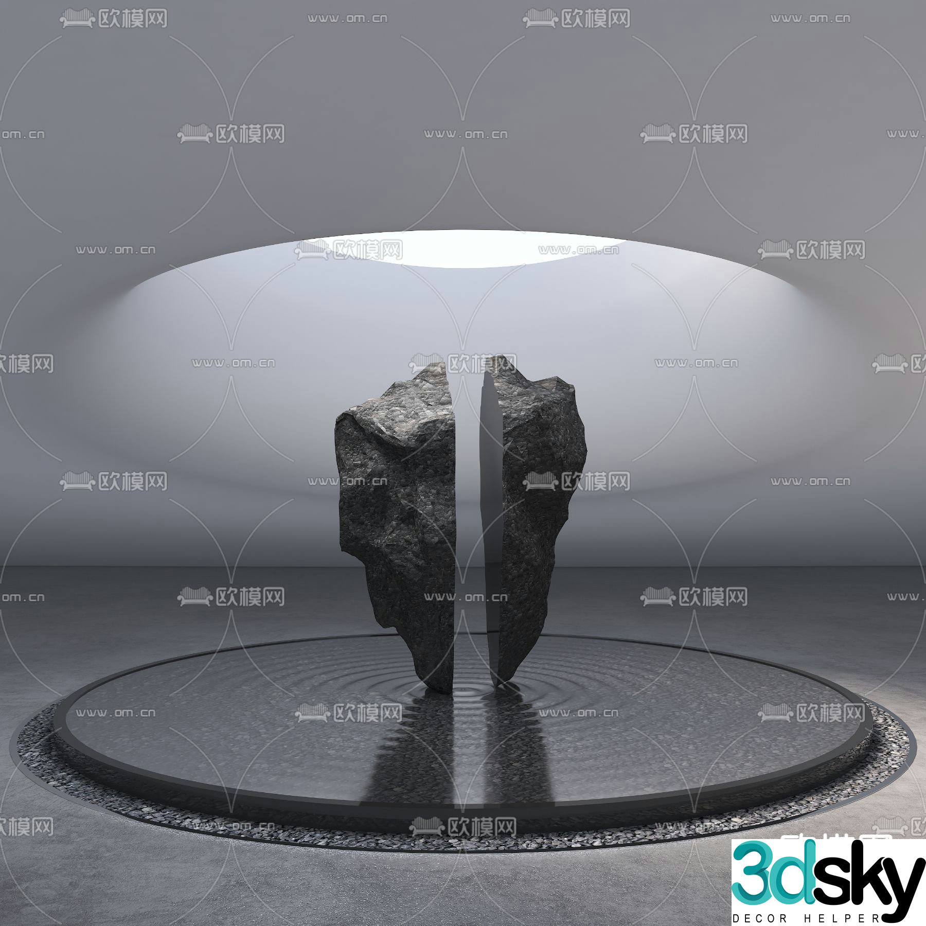 Stone water feature landscape sketch 3d model
