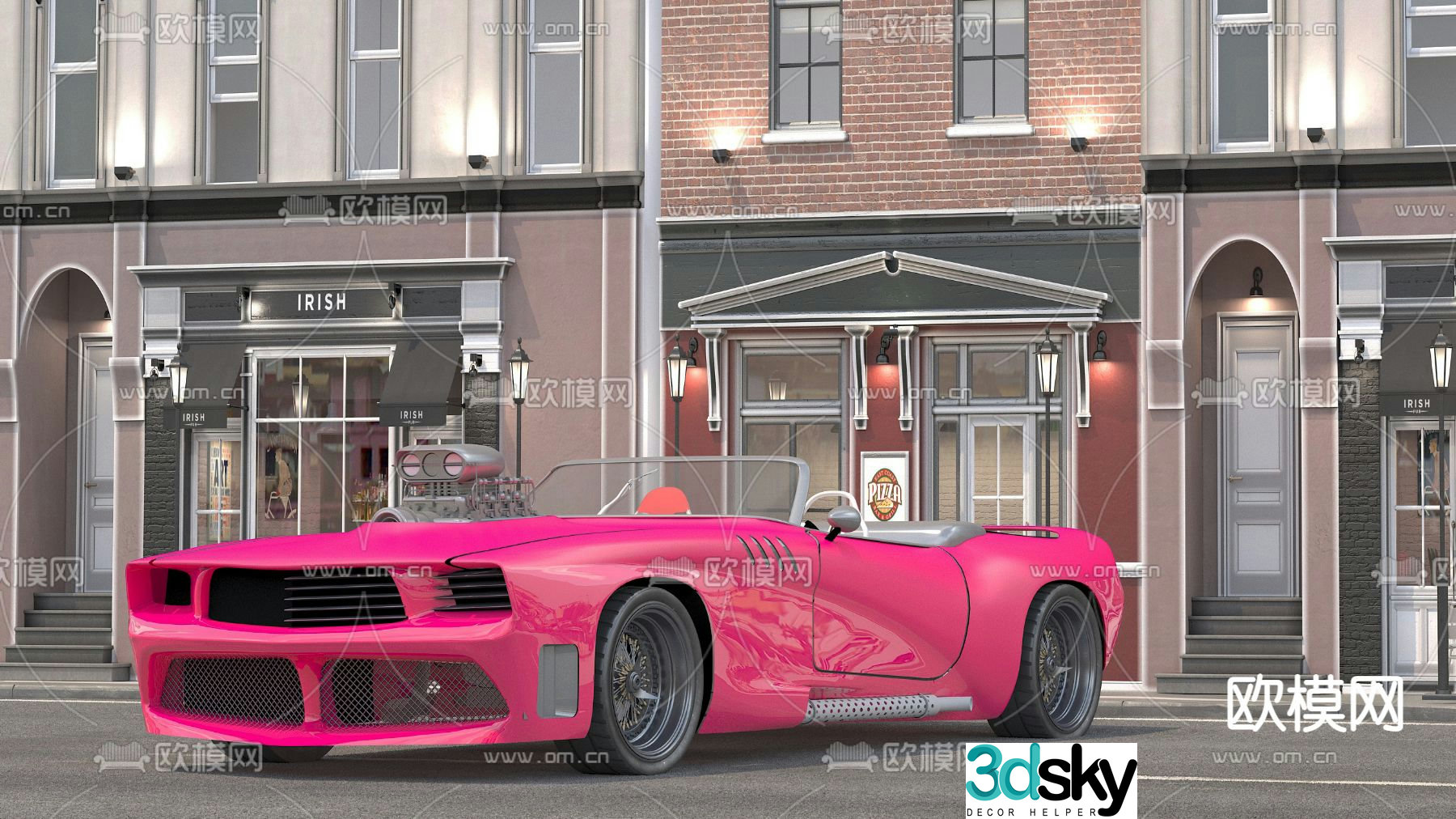 pink sports car sedan supercar 3d model