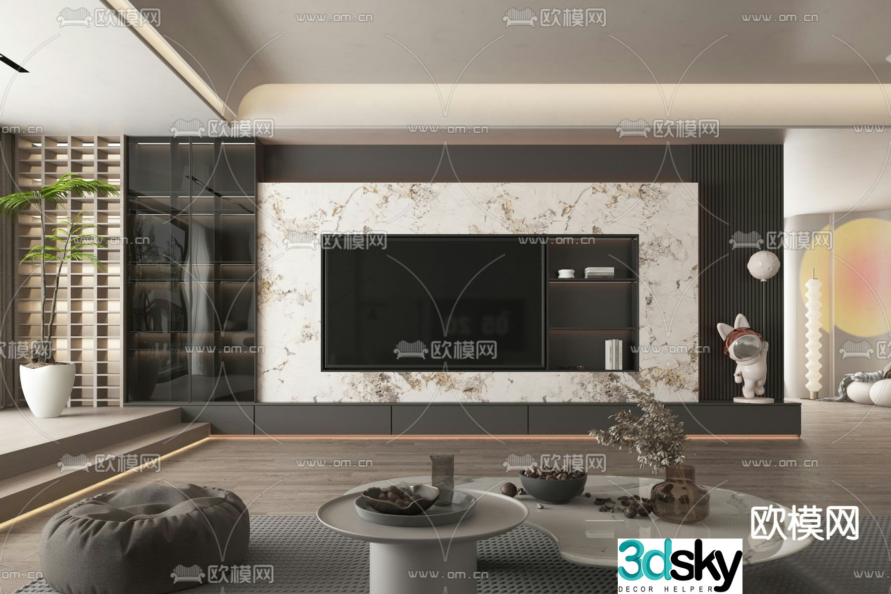 Modern TV background wall 3d model