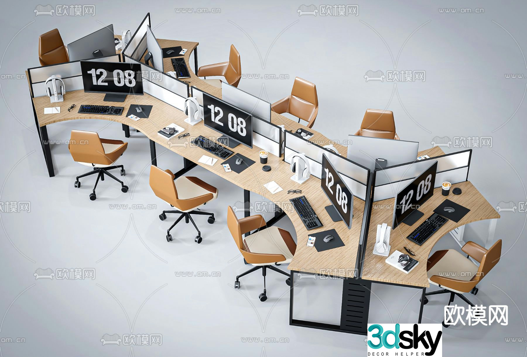 Office desk and chair screen card station 3D model