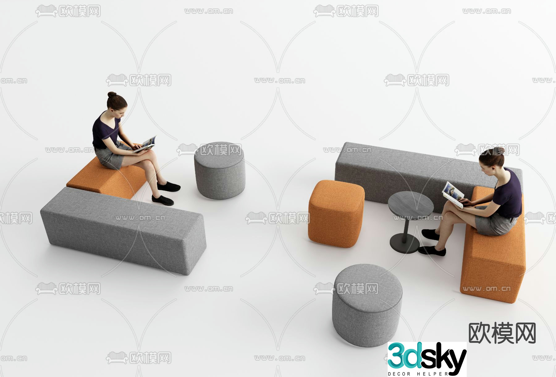 Office sofa square sofa 3d model