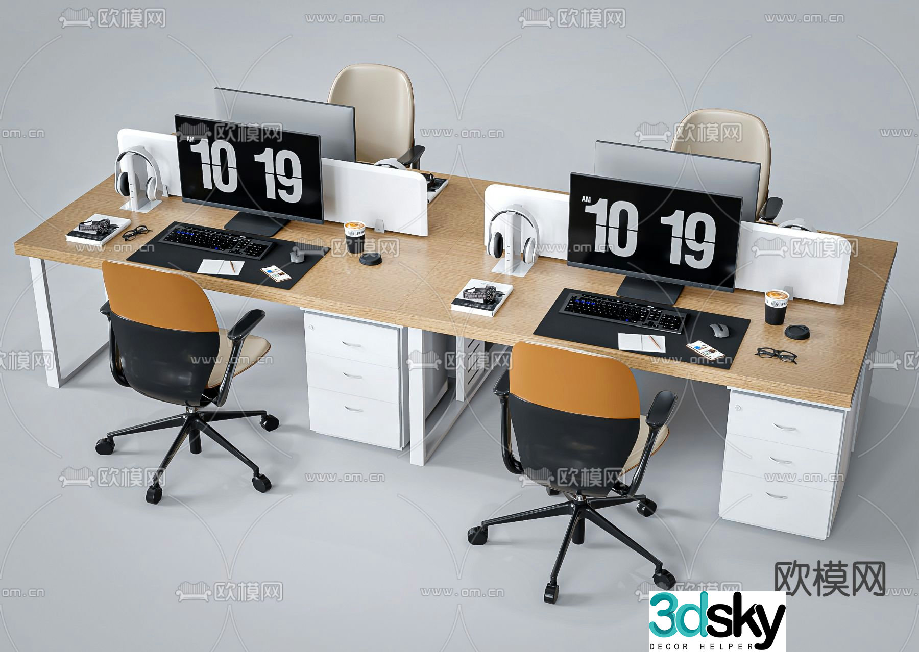 Office desk and chair screen card station 3D model