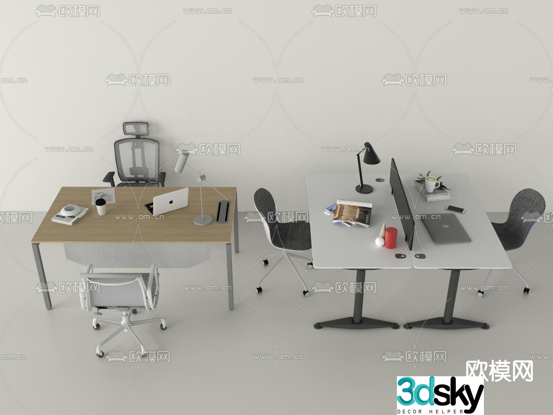 Office desk and chair screen card station 3D model