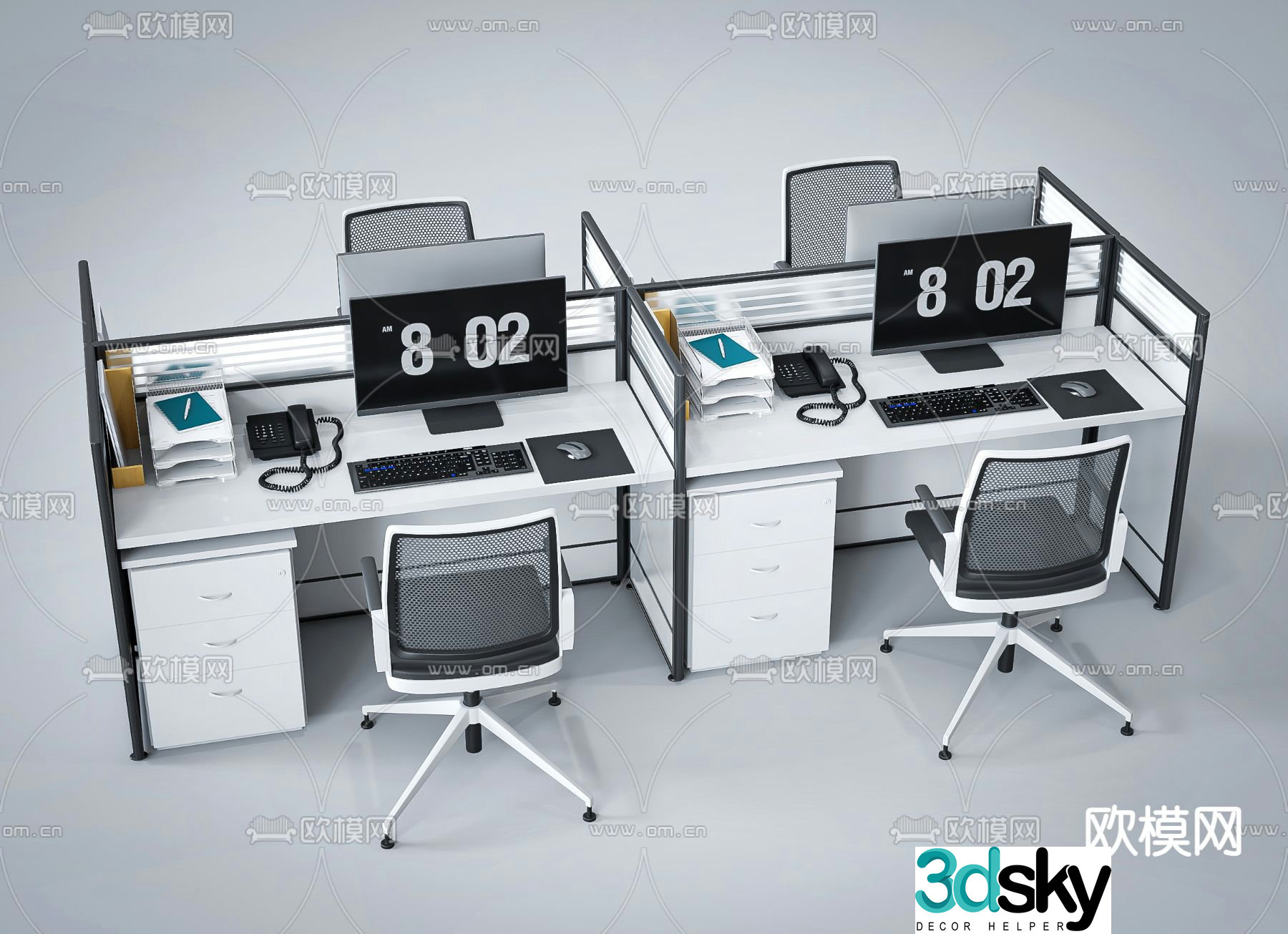 Office desk and chair screen card station 3D model