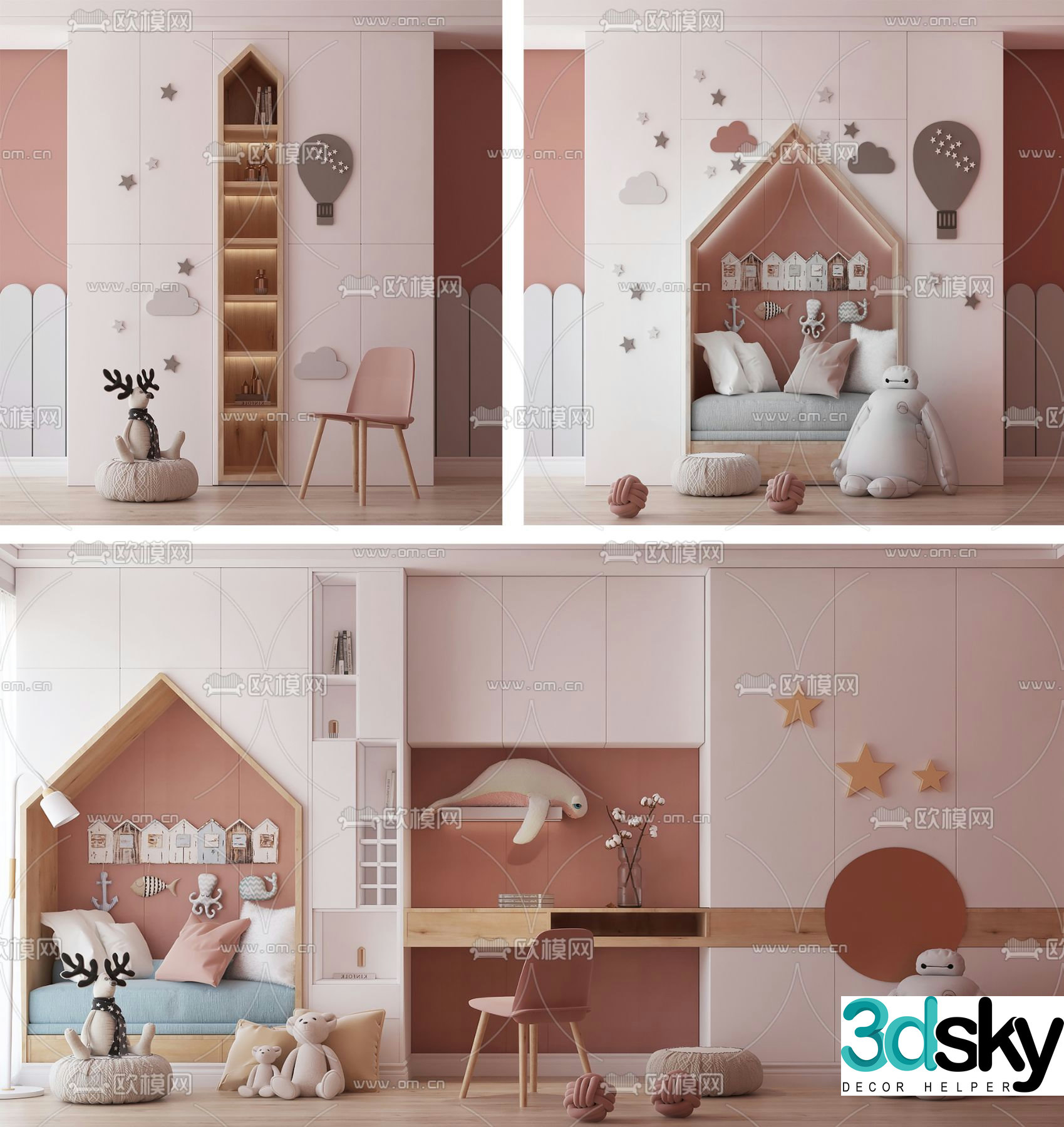 Nordic style children’s wardrobe wardrobe 3d model