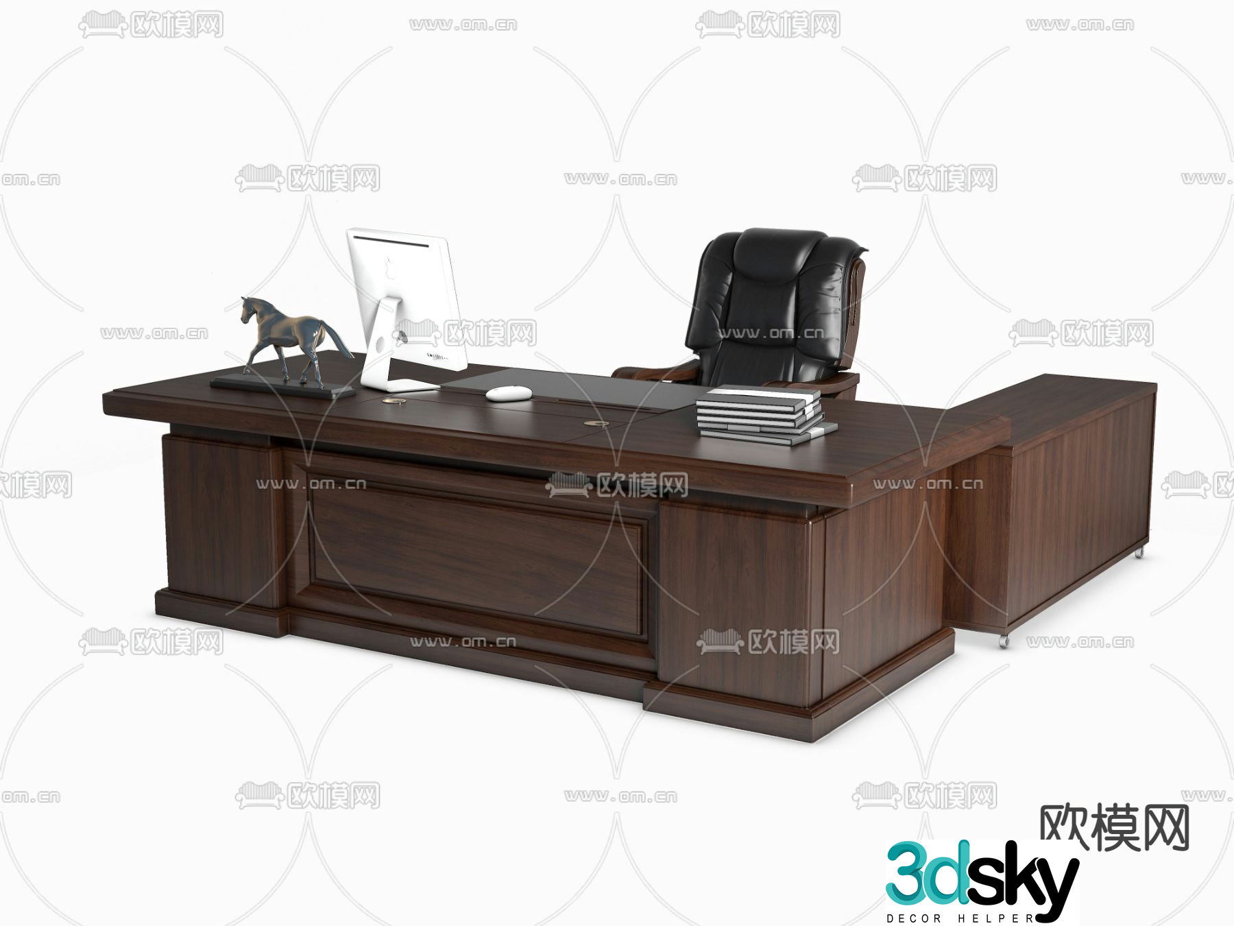 New Chinese style office desks and chairs 3D model of office desks and chairs