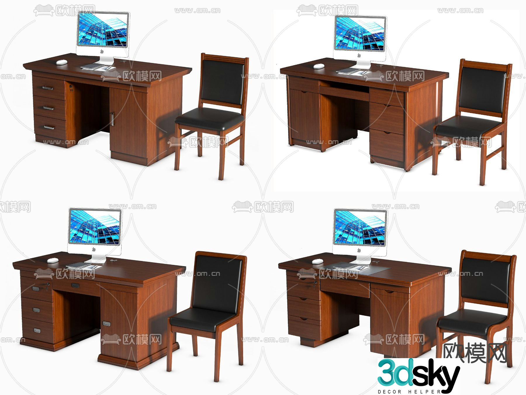 New Chinese style computer desk and chair desk desk desk 3d model