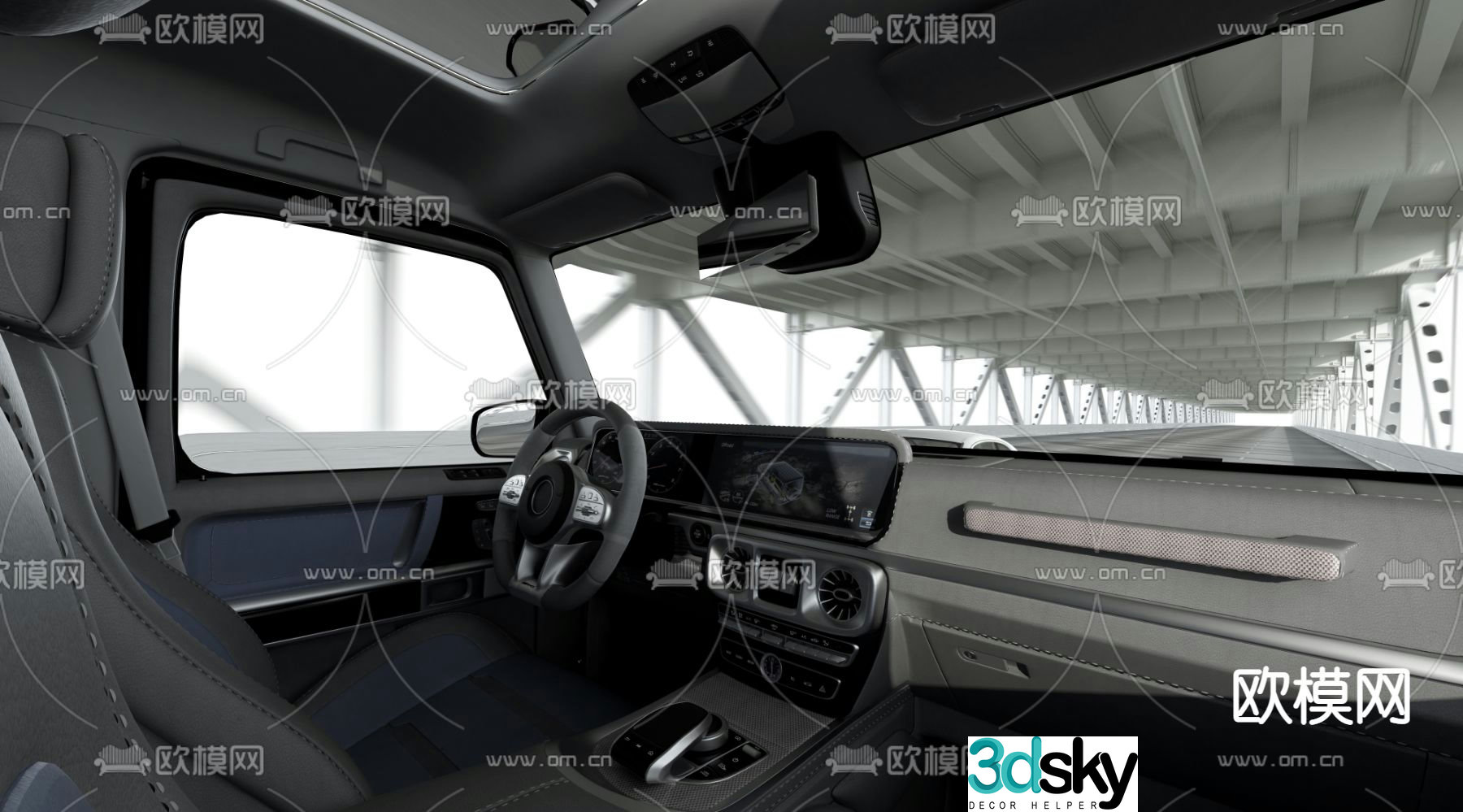 Car interior steering wheel center console 3d model